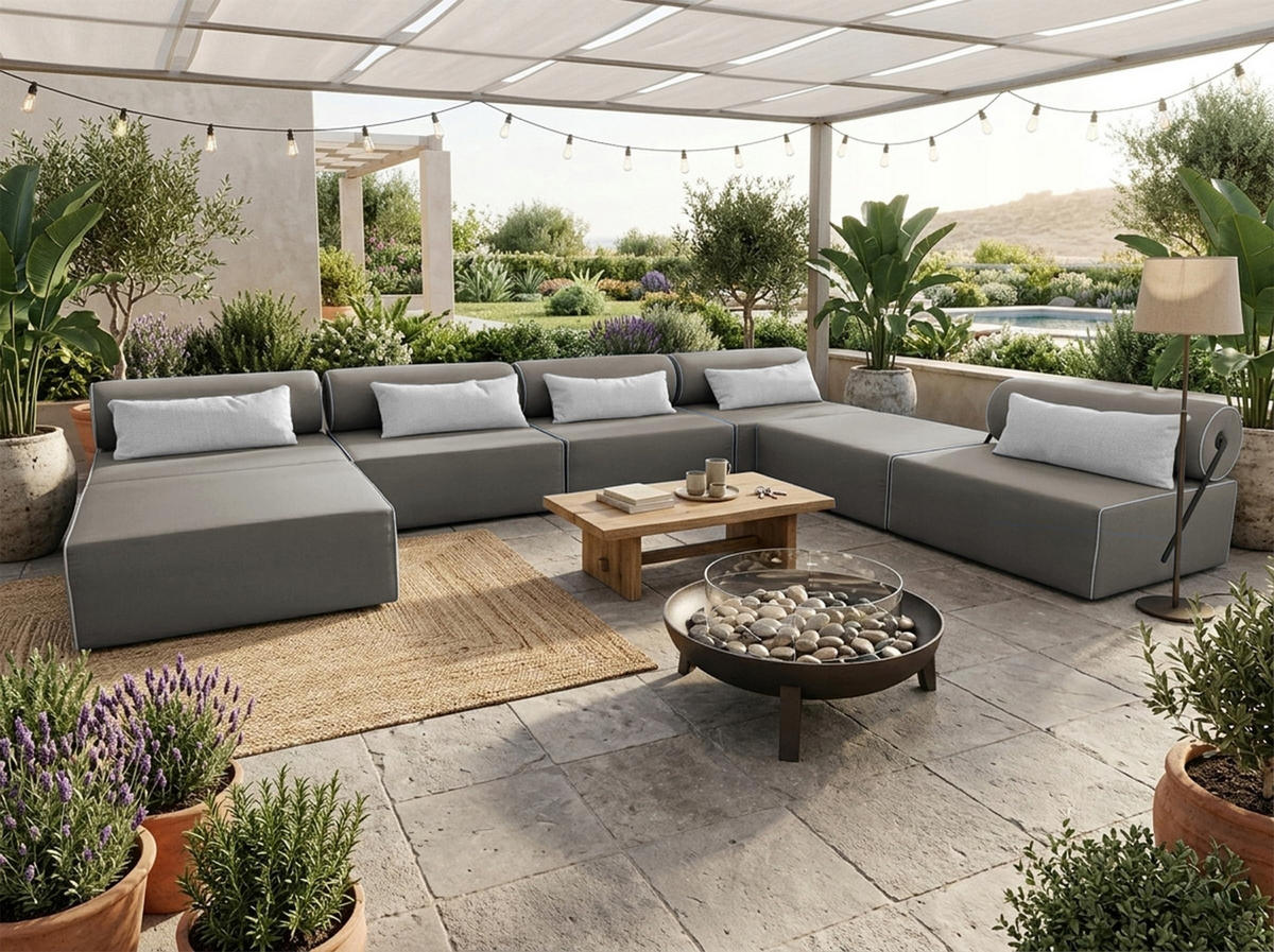 GARTENSOFA BALI XXL - Wetterfeste Balkonmöbel & Lounge Sofa Außen - Moderne Outdoor Couch für Garten - Balkon & Terrasse - Beige - Beige, Kunststoff (448/78/100cm) - Trada