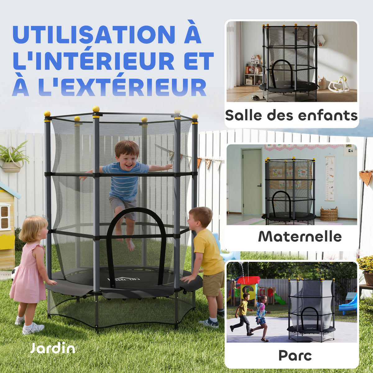 TRAMPOLIN DE-18988 Ø140 cm mit Sicherheitsnetz Schwarz - Schwarz, Metall (140/140cm) - ComfortXL