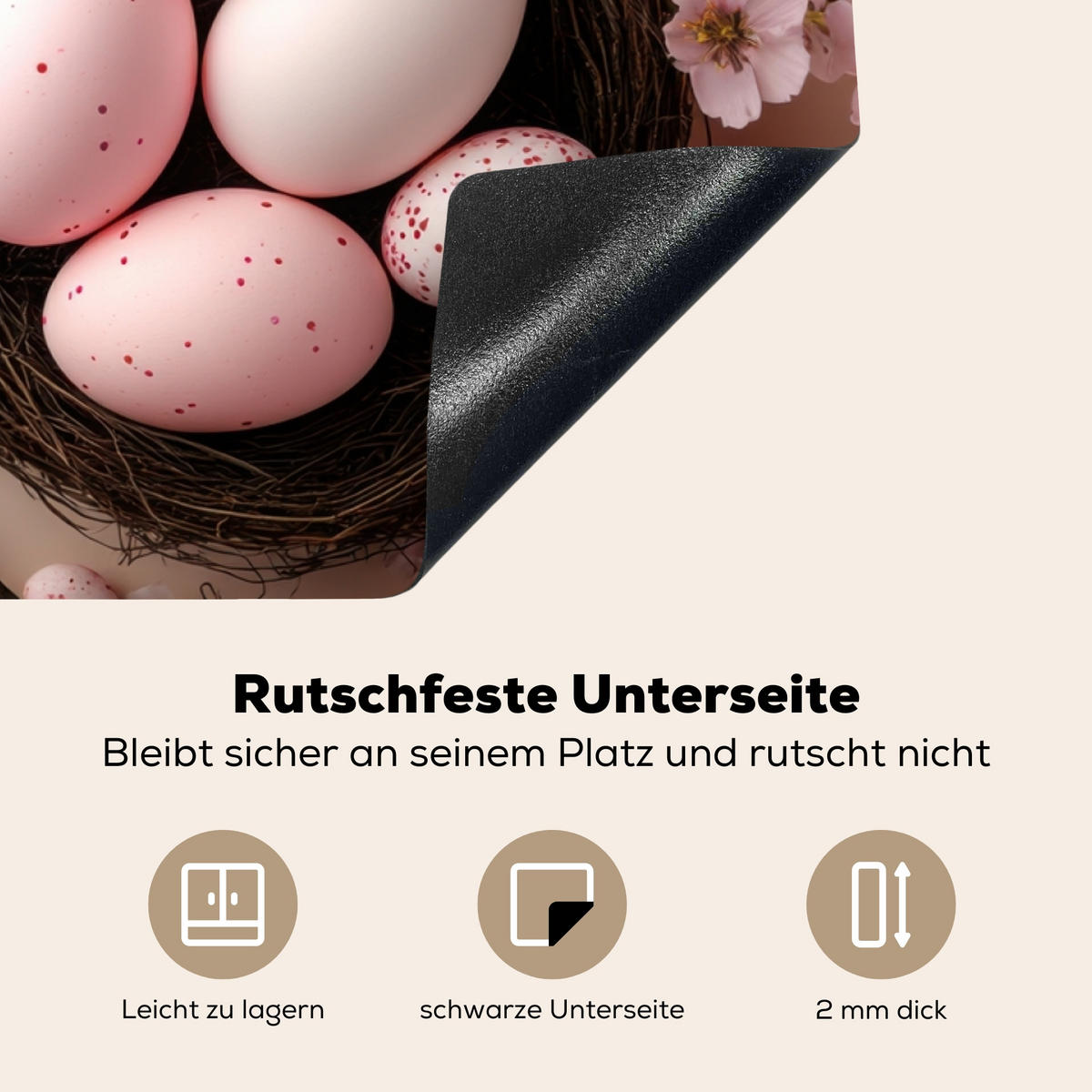 HERDABDECKPLATTE Rosa - Blüten - Eier Ceranfeldabdeckung 85x52 cm - Hellrosa, Kunststoff (85/52/0.2cm) - MuchoWow