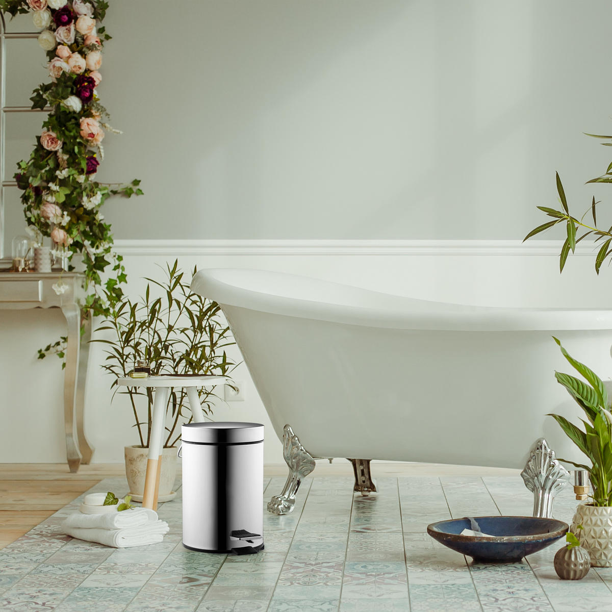 KOSMETIKEIMER - Silberfarben, Kunststoff/Metall (17/25/23cm) - Relaxdays