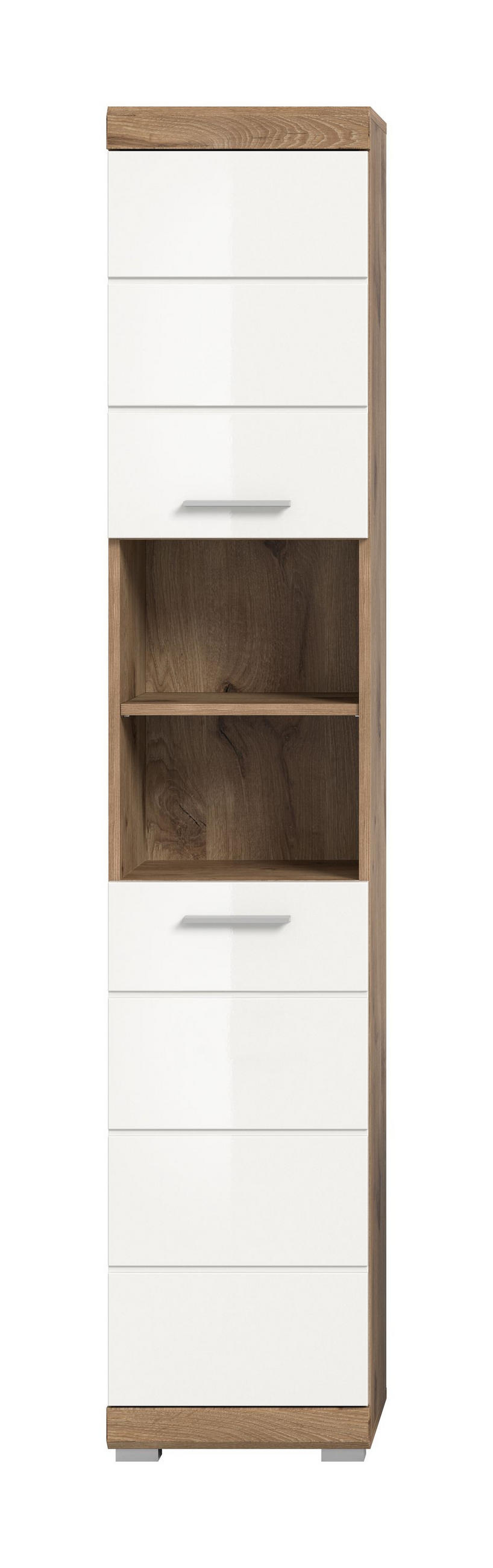 HOCHSCHRANK Wave Bad in Nox Oak Nachbildung und weiß hochglanz B/H/T: 37x191x31 cm - Eichefarben, Holz (74/141/31cm)