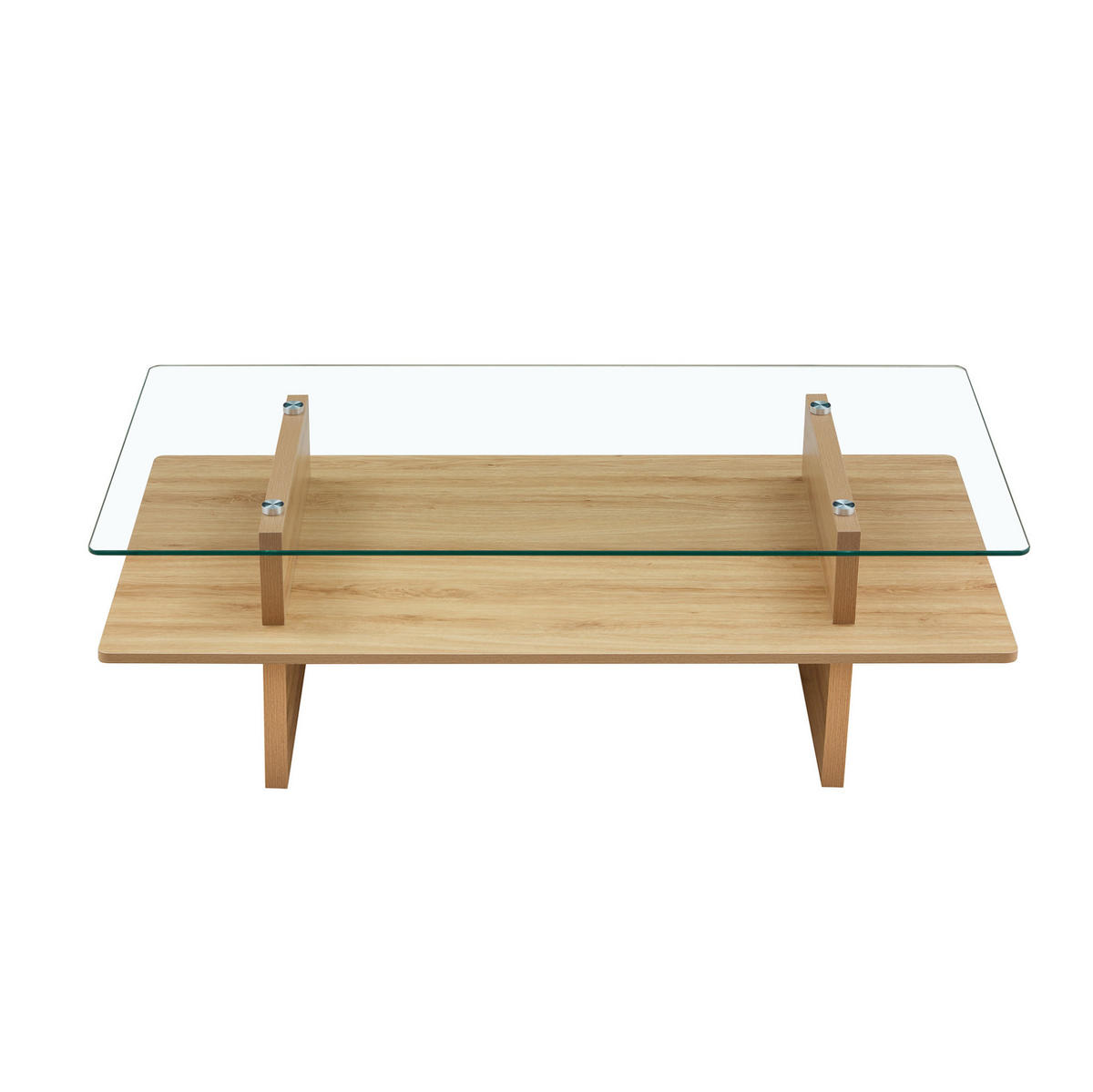 COUCHTISCH aus MDF und gehärtetem Glas in Naturfarben mit 2 Ablagen - Naturfarben, Holzwerkstoff (115/55/40cm) - Modfu