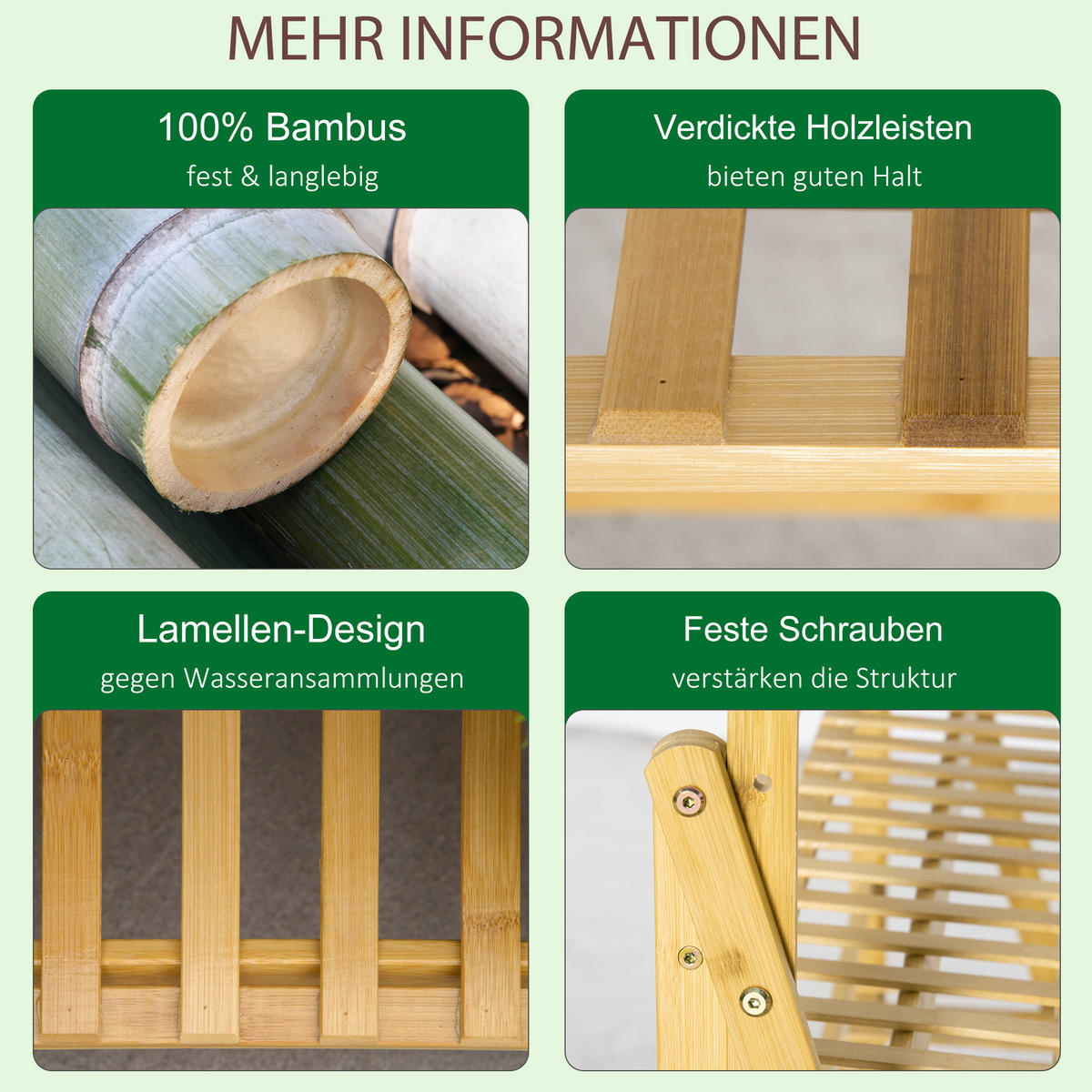 BLUMENTREPPE, Bambus, Naturholz - Naturfarben, Holz (40/143/100cm) - Outsunny