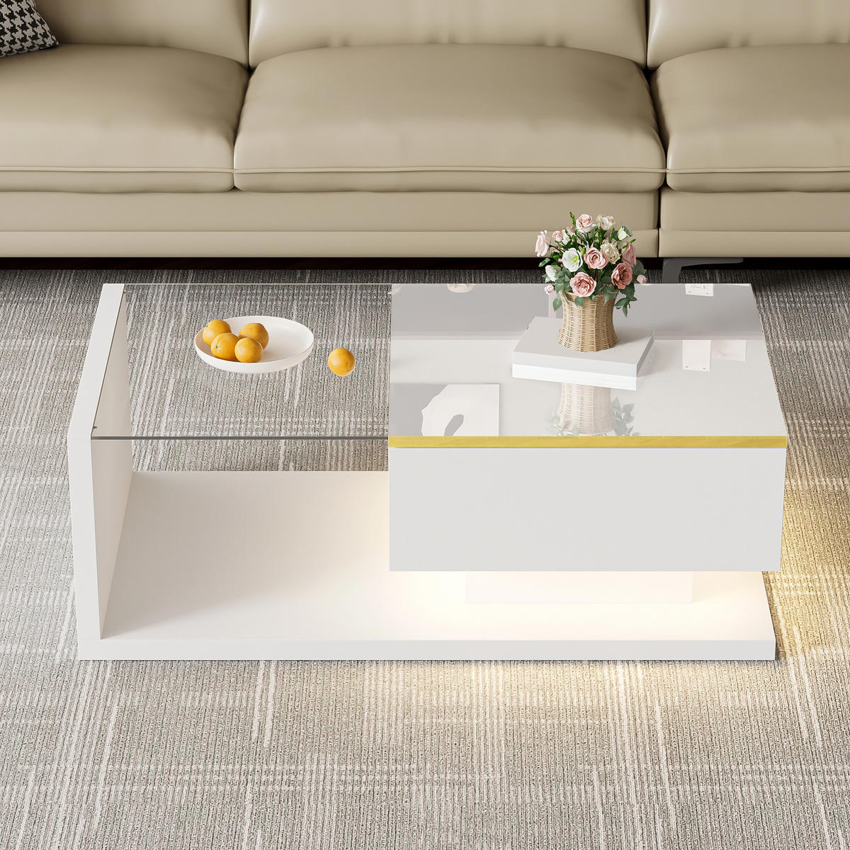 COUCHTISCH DE-046 Lumina Eichefarben - Weiß, Holzwerkstoff (50/90/33cm) - ComfortXL