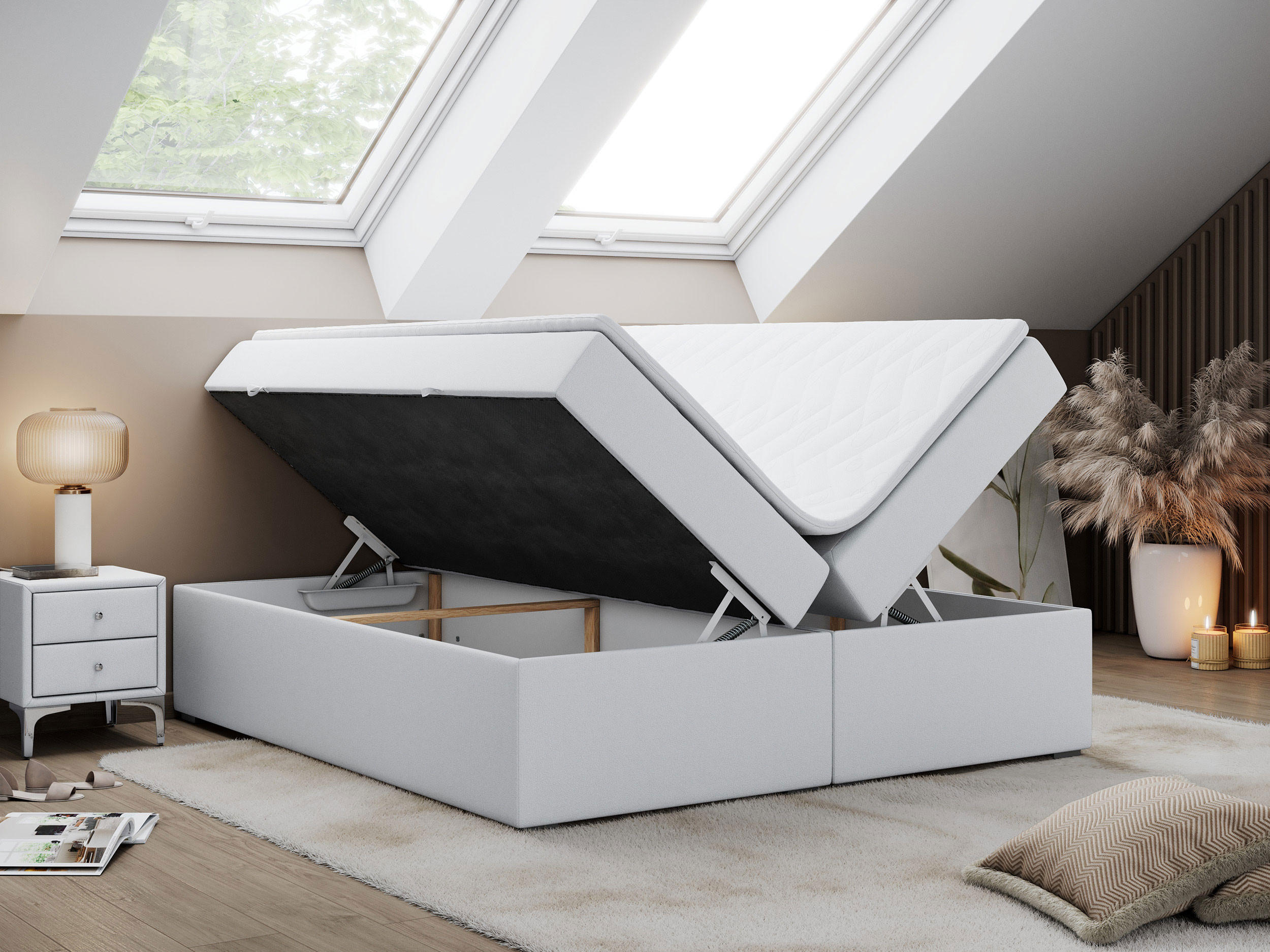 Thumbnail - MKS Boxbett, Weiß, Textil, 2-Sitzer, H3, Rechteckig, 160x200 cm, Schlafzimmer, Betten, Boxspringbetten