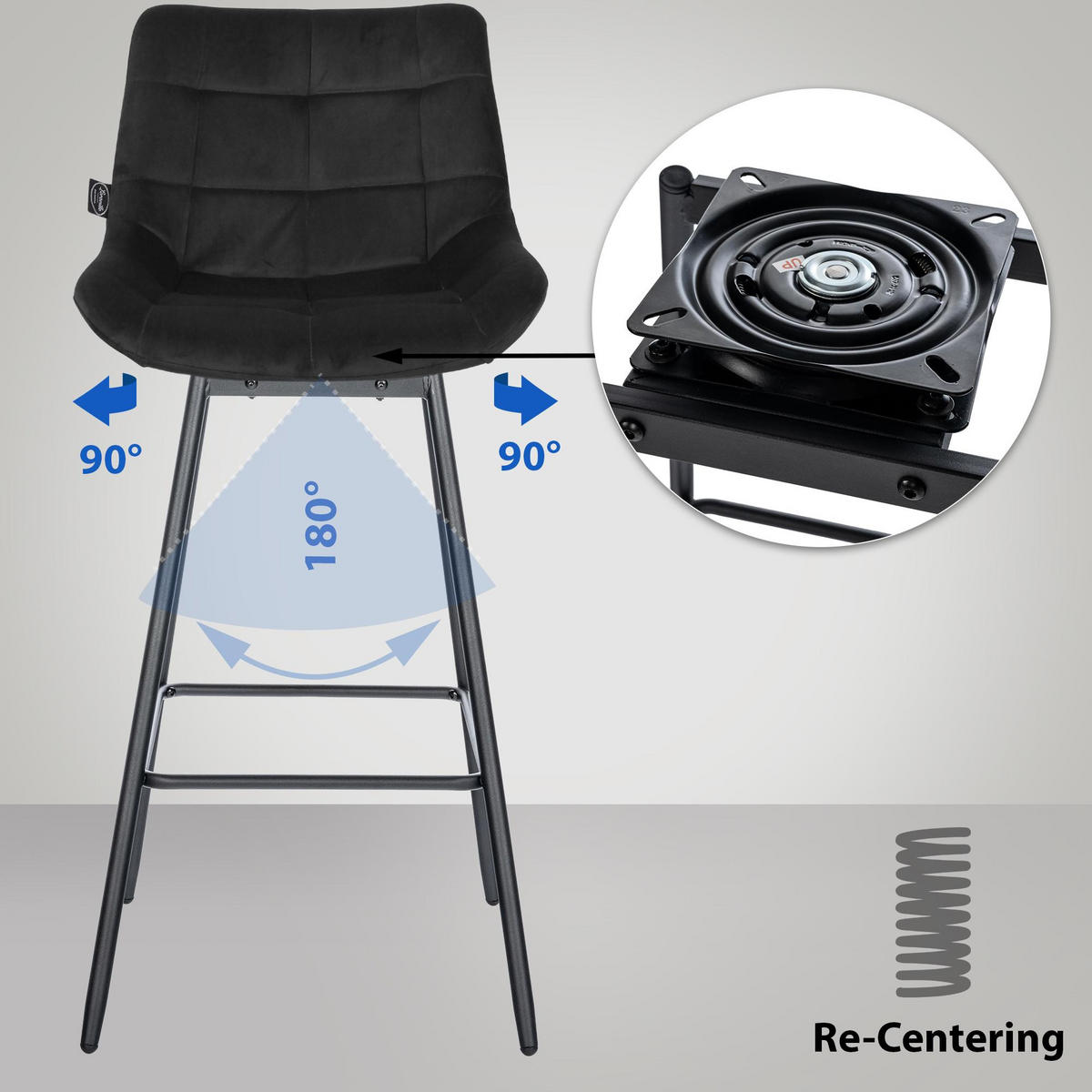 BARHOCKER 4er Set Visen Samt Schwarz - Schwarz, Textil (49/105/56cm) - DELUKE