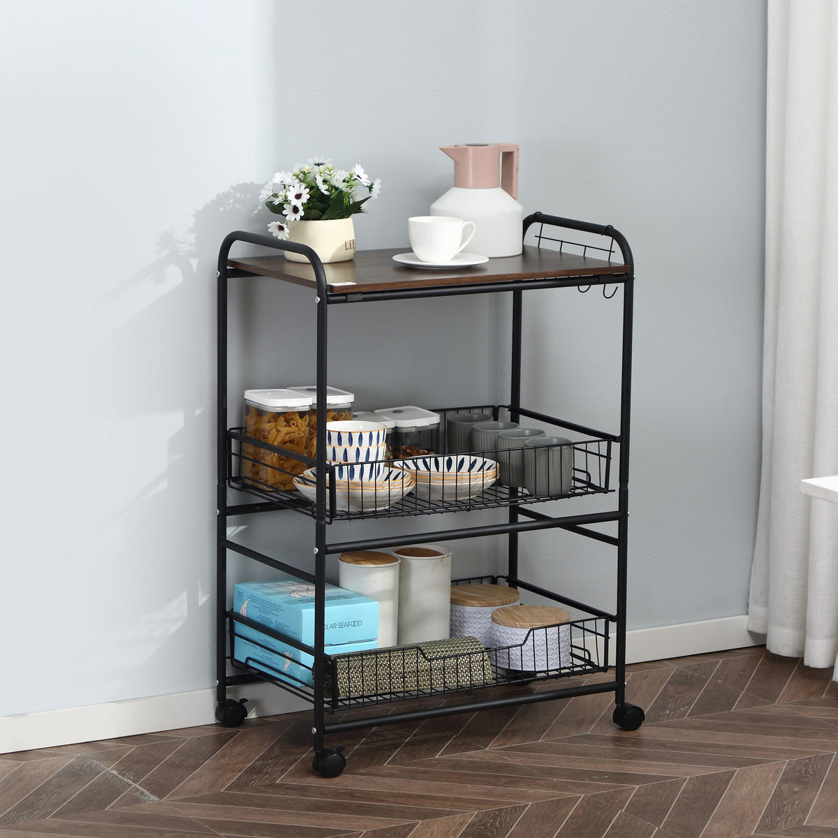 KÜCHENWAGEN, Industriestil-Wagen mit 4 Rollen, 60 x 38 x 85,5 cm, Braun Schwarz - Multicolor, Metall (60/85.5/38cm) - FORIOUS