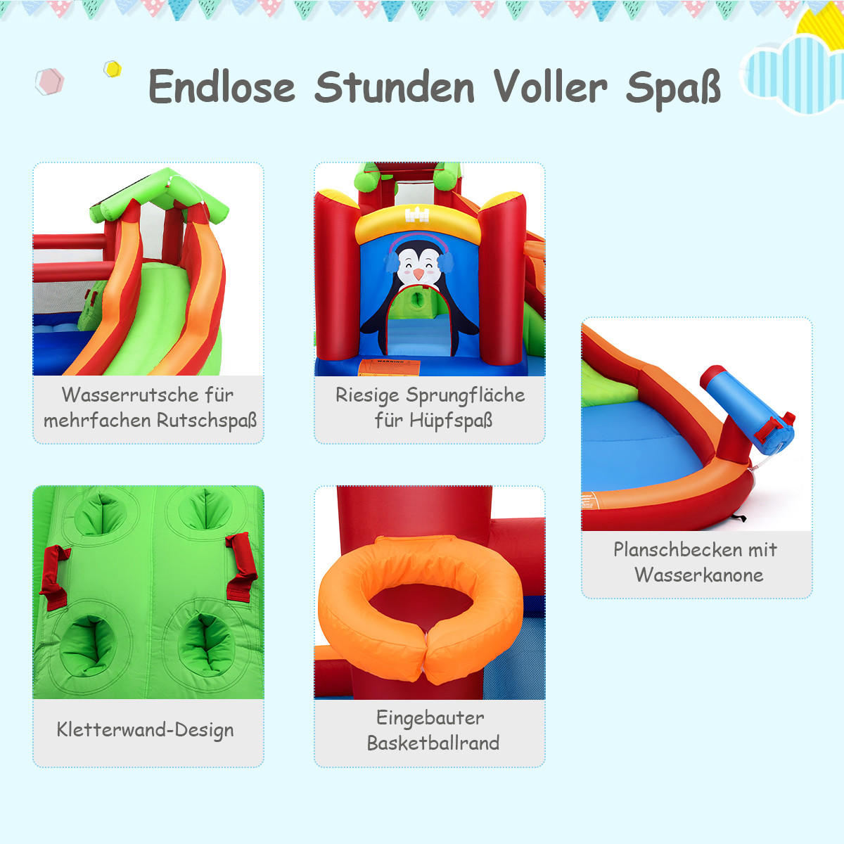 WASSERPARK 190cm Rot - Rot, Kunststoff (370/300/190cm) - COSTWAY