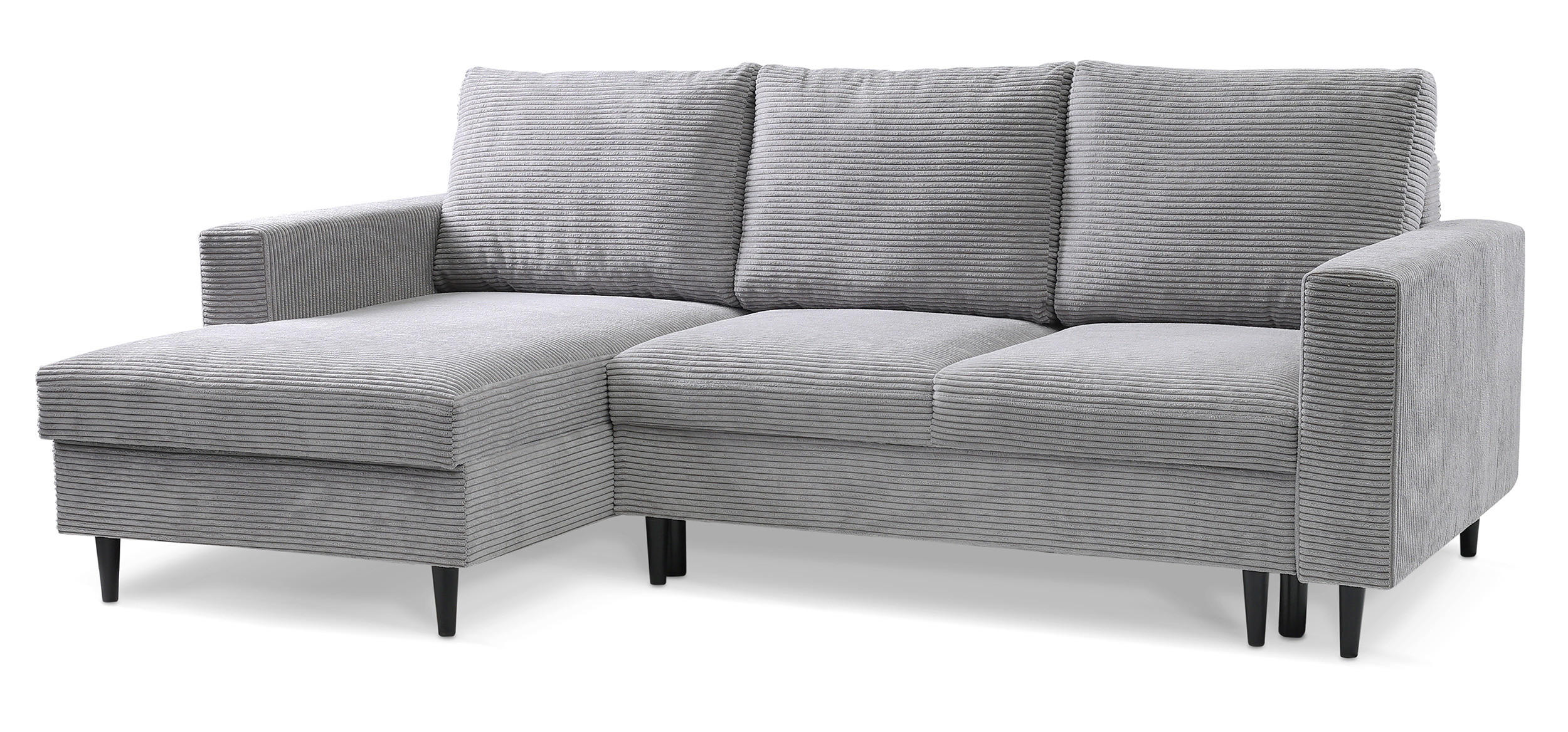 ECKSOFA Nalika Hellgrau mit Cordbezug - Hellgrau/Schwarz, Holz/Textil (230/143cm) - Selsey