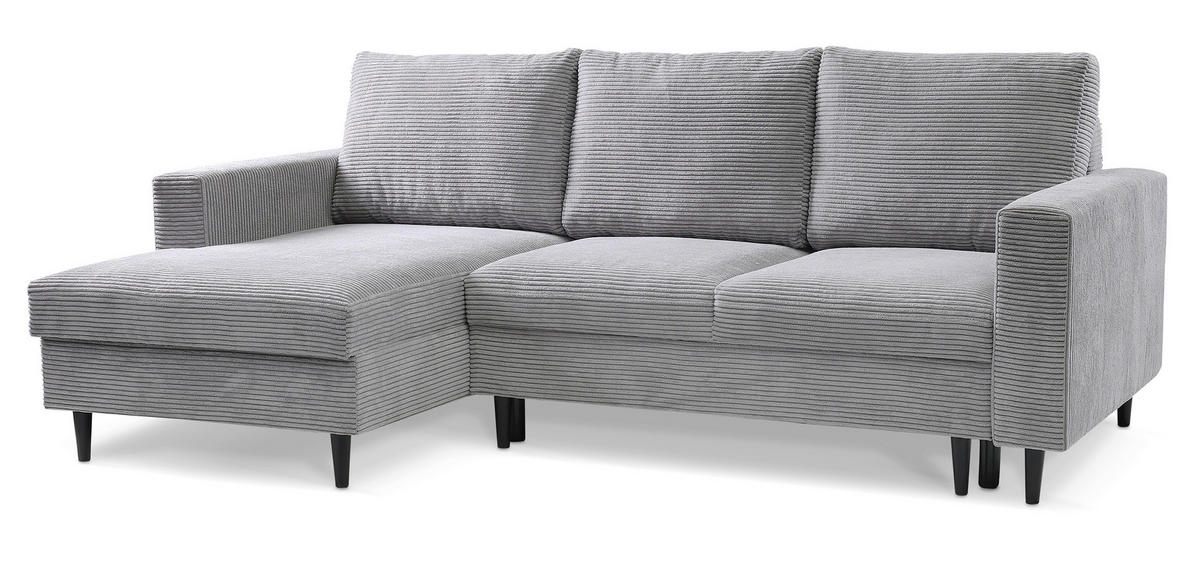 ECKSOFA Nalika Hellgrau mit Cordbezug - Hellgrau/Schwarz, Holz/Textil (230/143cm) - Selsey