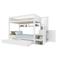 ETAGENBETT aus Kiefernholz und MDF 90x200 cm Weiß mit Ausziehbett, Stauraumtreppe und Kleiderschrank - Weiß, Holzwerkstoff (90/200cm) - IVMEU