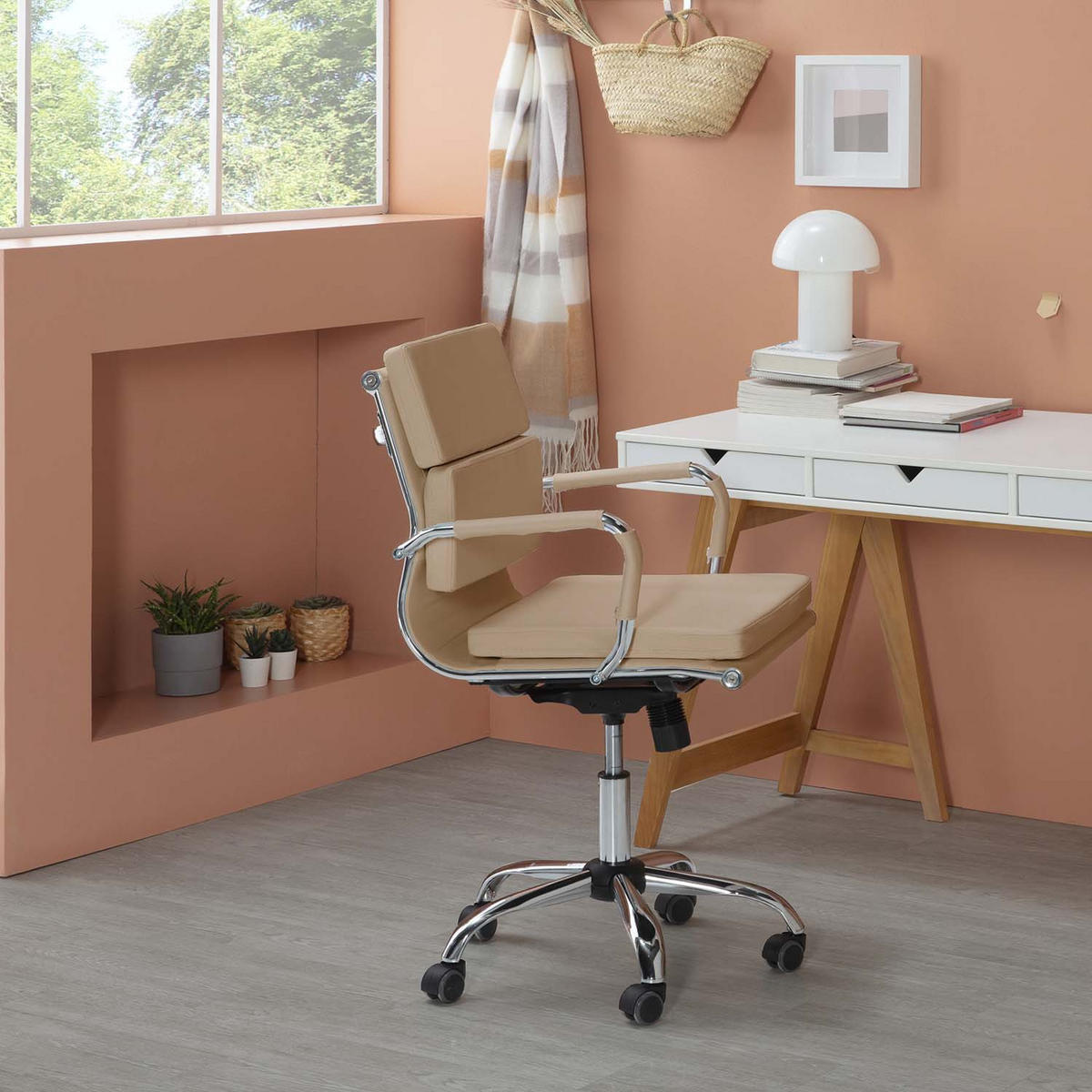 SCAUN ROTATIV Fenix cu funcție de pat, culoare taupe - taupe, blană (63/95/55cm) - VS Venta-stock