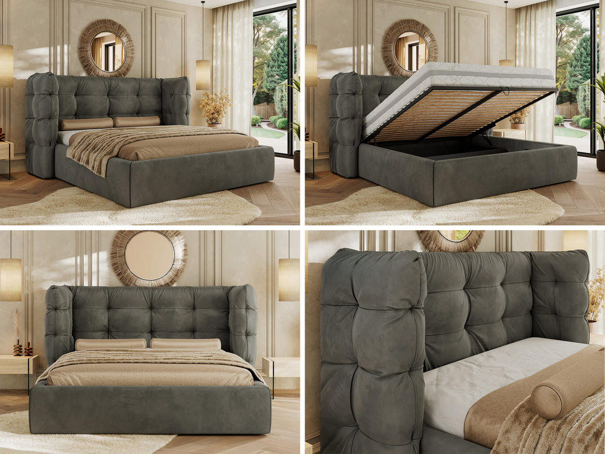 POLSTERBETT FLONELLE CLASSIC 180/200 - Dunkelgrau Velvet - Schaum-Matratze - Dunkelgrau, Textil (180/200cm) - MKS