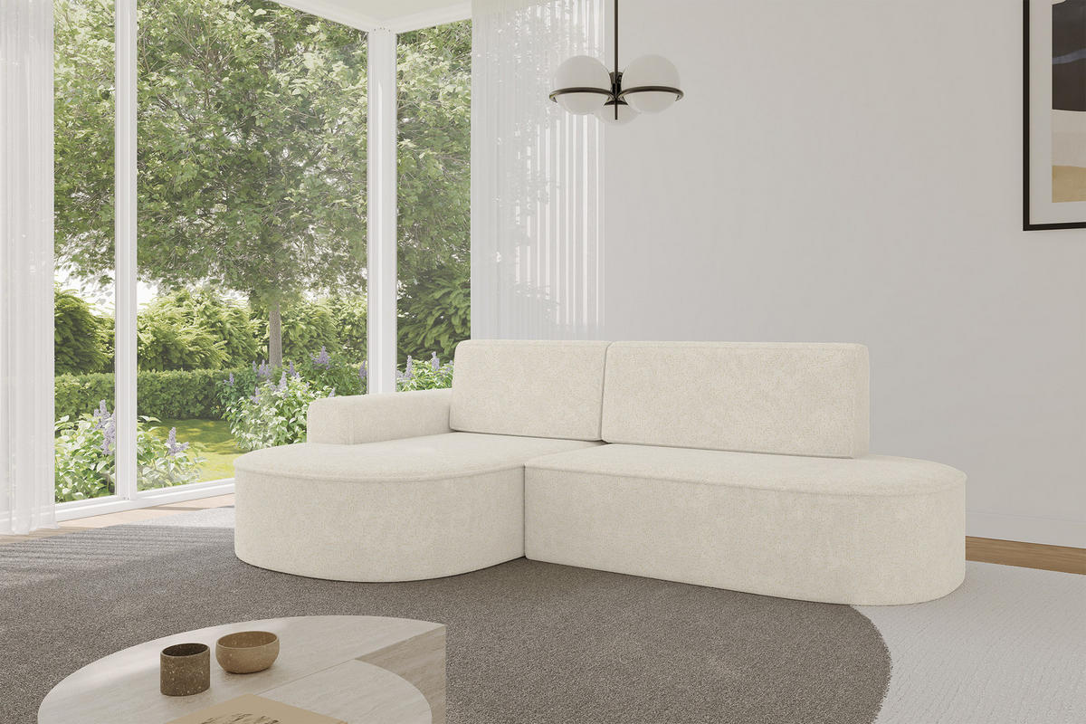 ECKSOFA mit Schlaffunktion und Bettkasten Ottomane Links MARI-L1-S - 283x167x85 cm Creme Tissu - Creme/Schwarz, Holzwerkstoff/Kunststoff (283/167cm) - ALTDECOR
