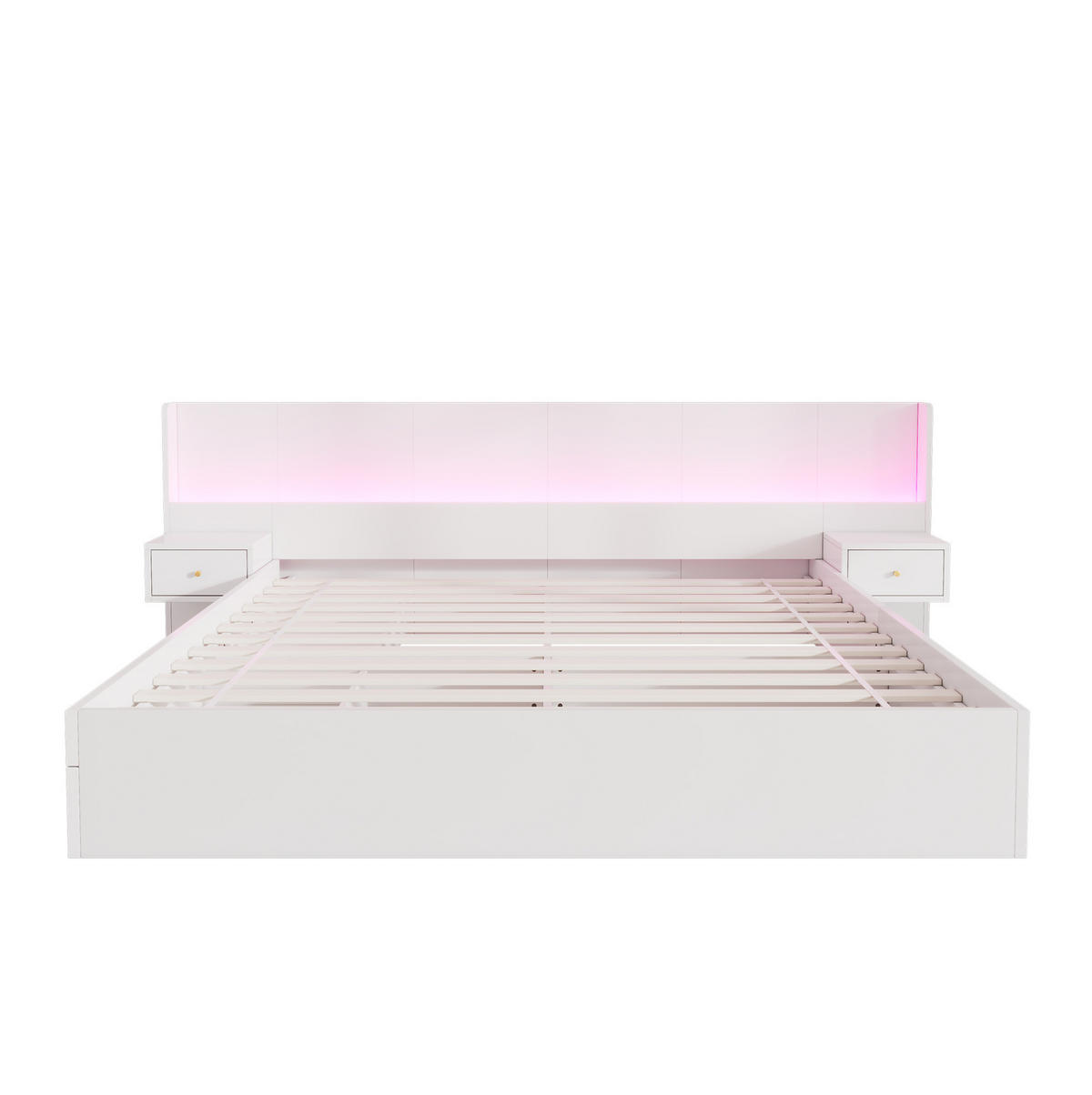 DOPPELBETT 180/200 cm in Weiß mit LED, USB, Steckdose, 2 Nachttischen & Schubladen - Weiß, Holzwerkstoff (180/200cm) - BEAOK