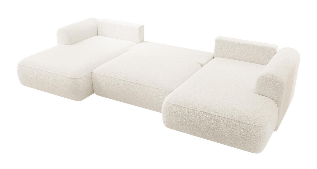 WOHNLANDSCHAFT Ovo Creme Boucle - Creme/Schwarz, Textil (380/95/167cm) - Selsey
