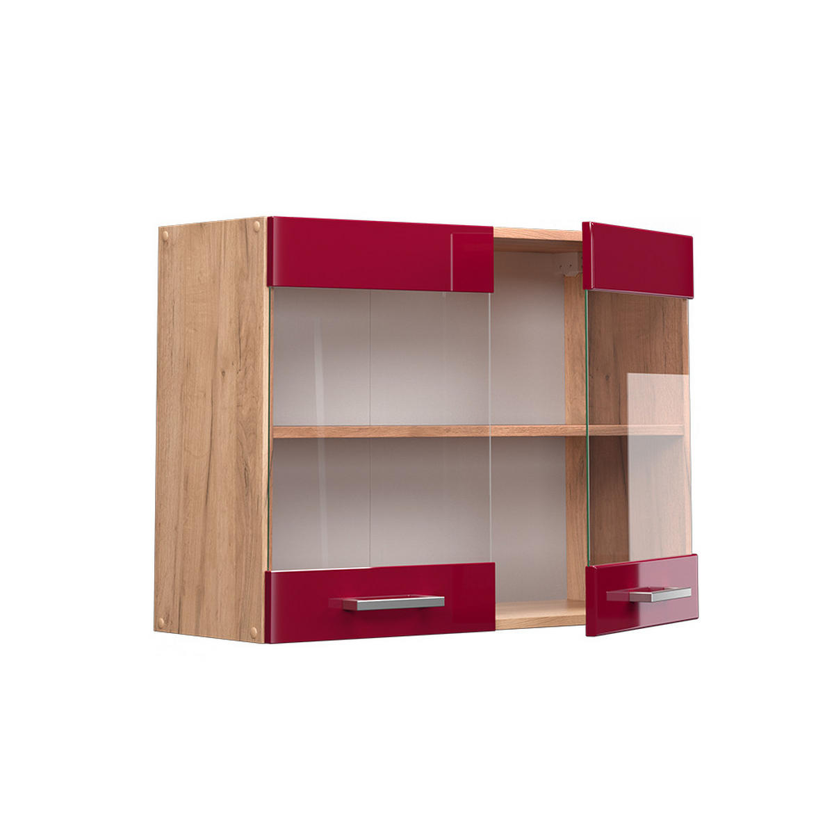 KÜCHENGLASSCHRANK R-Line Rot Hochglanz 80 cm - Honigeiche/Eiche Wotan, Holzwerkstoff (80/60/31cm) - Vicco