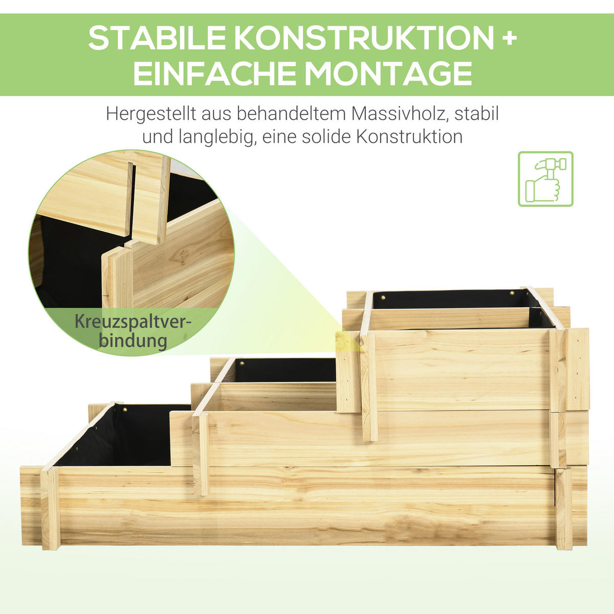 STUFENBEET, Naturfarben - Naturfarben, Holz (93/35/93cm) - Outsunny