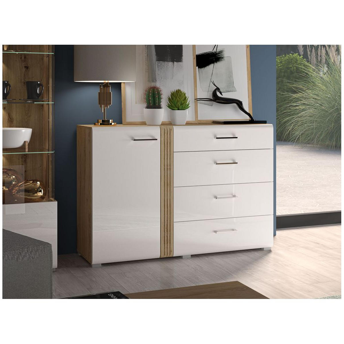 KOMMODE Akron-131 - Weiß, Holzwerkstoff (134/90/42cm) - Lomado