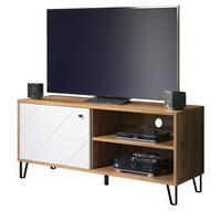 TV-LOWBOARD weiß matt, Eiche Artisan 123 cm,TV-Unterteil mit moderner Rautenoptik - Eichefarben/Schwarz, Holzwerkstoff/Kunststoff (123/56/40cm) - Top.Furn