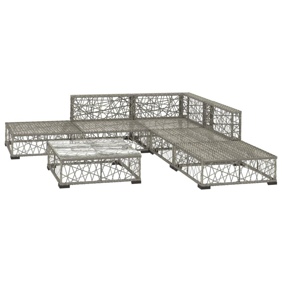 GARTEN-LOUNGE-SET 6Er Set Mit Auflagen Poly Rattan Grau - Grau, Kunststoff - vidaXL