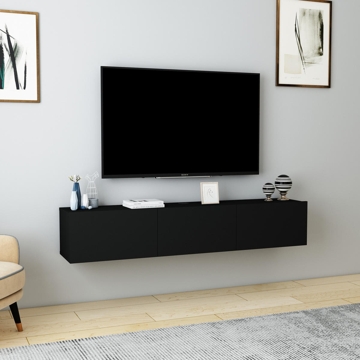 TV-MÖBEL denby Schwarz - Schwarz, Holz (31/29/160cm) - Habitat Garten