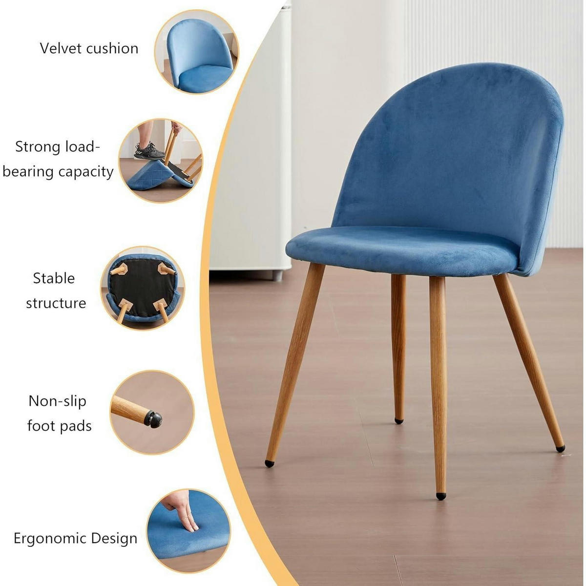 ESSZIMMERSTUHL 2-teiliges Set Samt Blau - Blau, Textil (47/80/44cm)