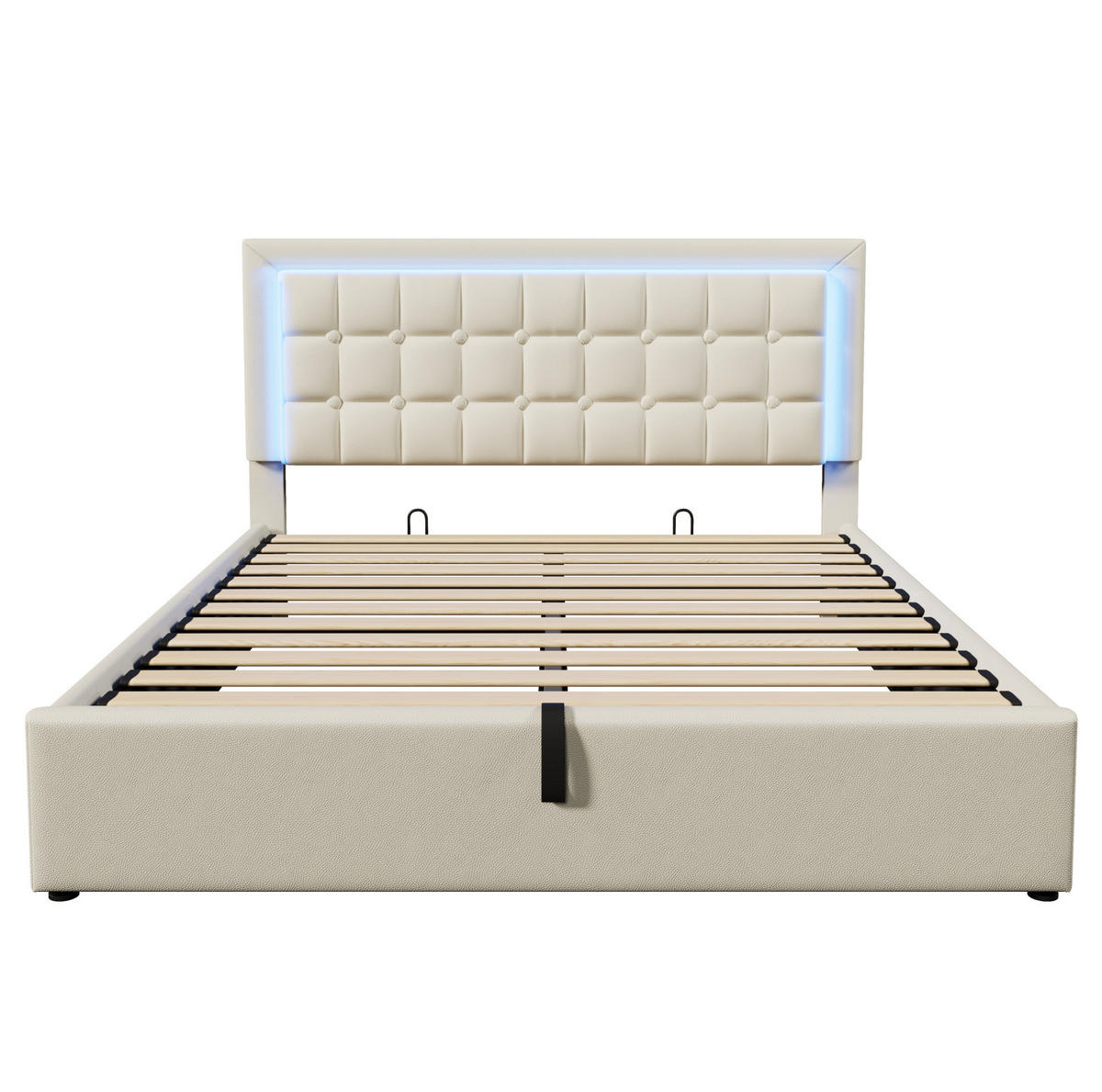 POLSTERBETT 160/200 cm weiß aus PU mit LED und Stauraum - Weiß, Kunststoff (160/200cm) - OKWISH