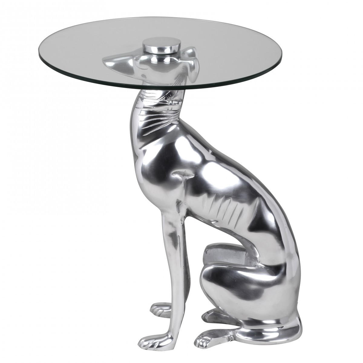 BEISTELLTISCH – Aluminium Glas Silber Skulptur Windhund 55x40 cm handgefertigt - Silberfarben, Glas/Metall (40/40/50cm) - KADIMA DESIGN