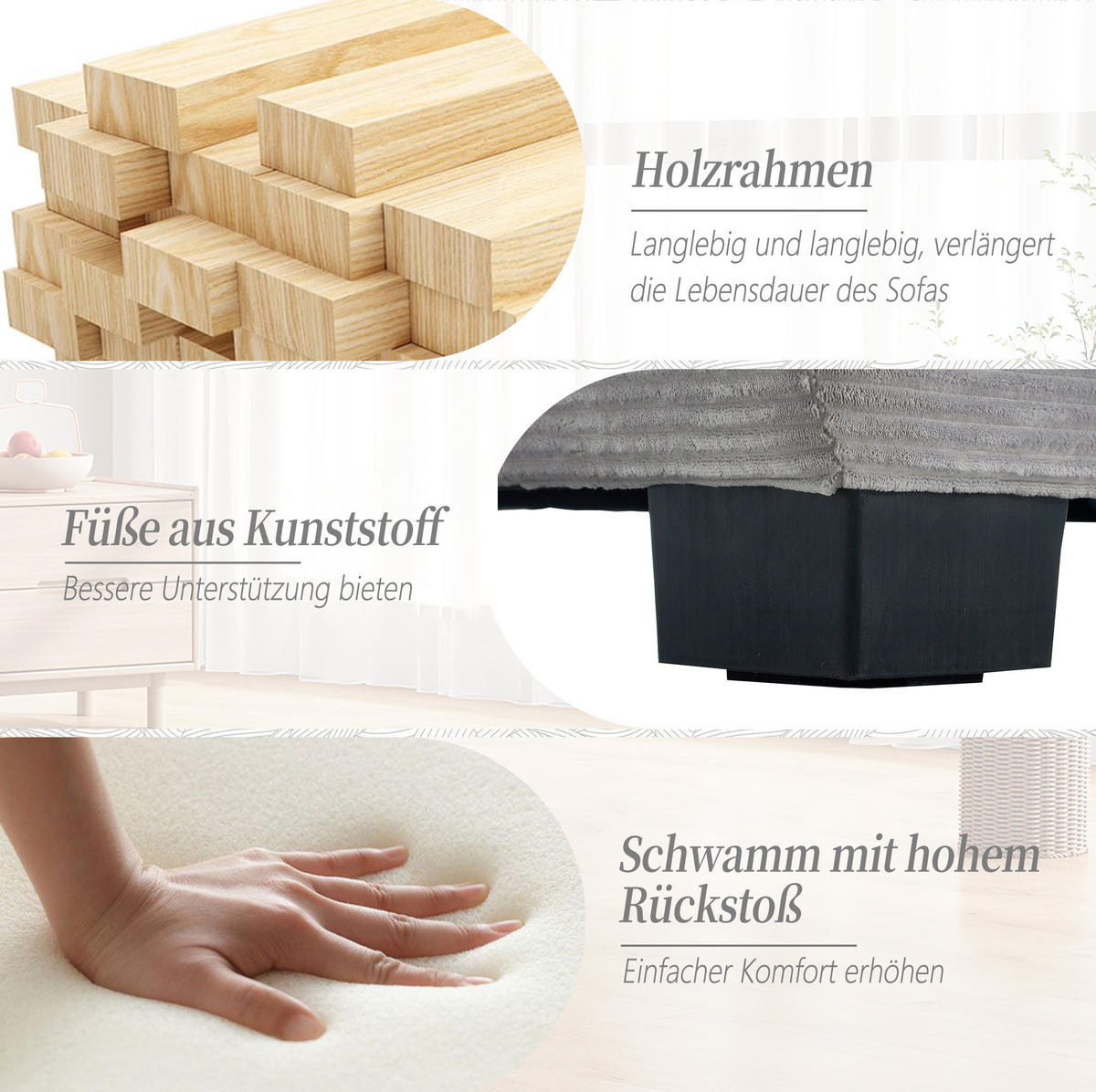2-SITZER 224/81/81 cm Hellgrau aus Samt mit ultratiefem Sitz - Grau, Textil (81/81/224cm) - OKMYHOME
