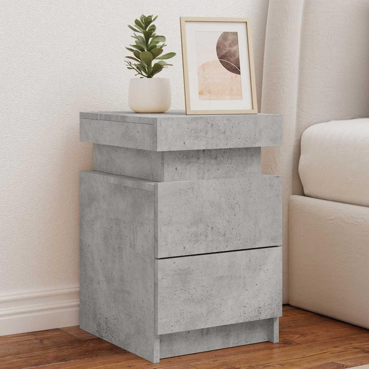 NACHTTISCHE Mit Led-Leuchten 2Er Set Betongrau 35/39/55 Cm - Grau, Holzwerkstoff (39/55/35cm) - vidaXL