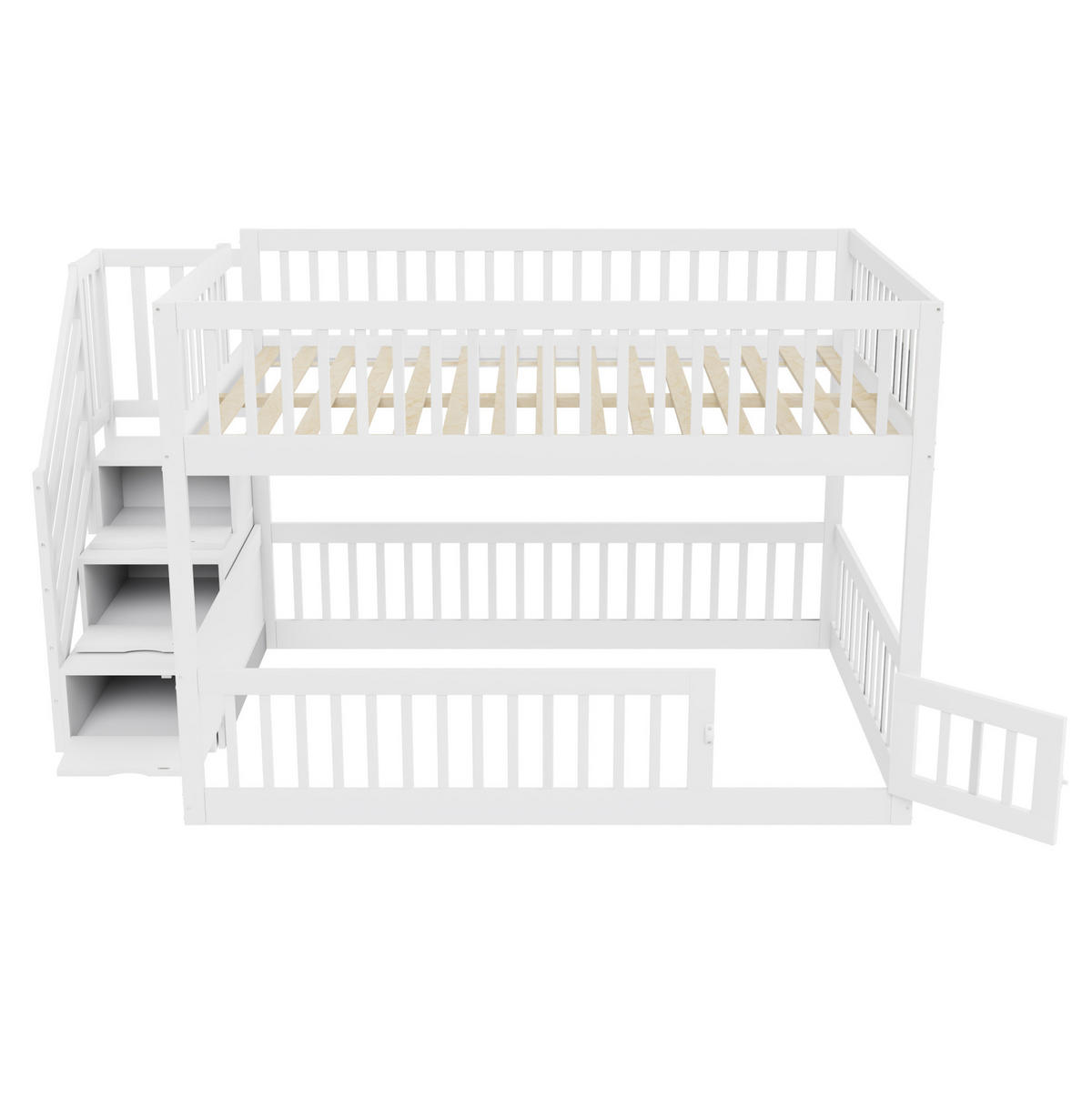 ETAGENBETT 140/200 cm mit Stauraumtreppe, Schubladen und Spieltür, Weiß - Weiß, Holzwerkstoff (140/200cm) - Redom