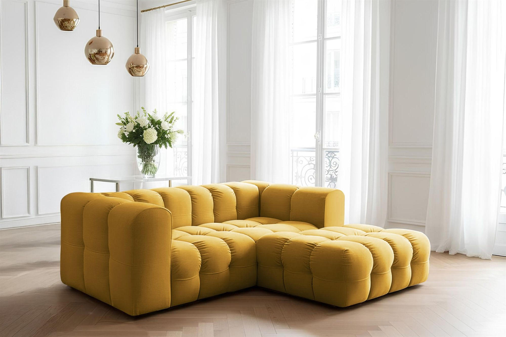 ECKSOFA Solvie Xs In Tiffani - Gelb, Holzwerkstoff/Textil (239/193cm) - Fun Möbel