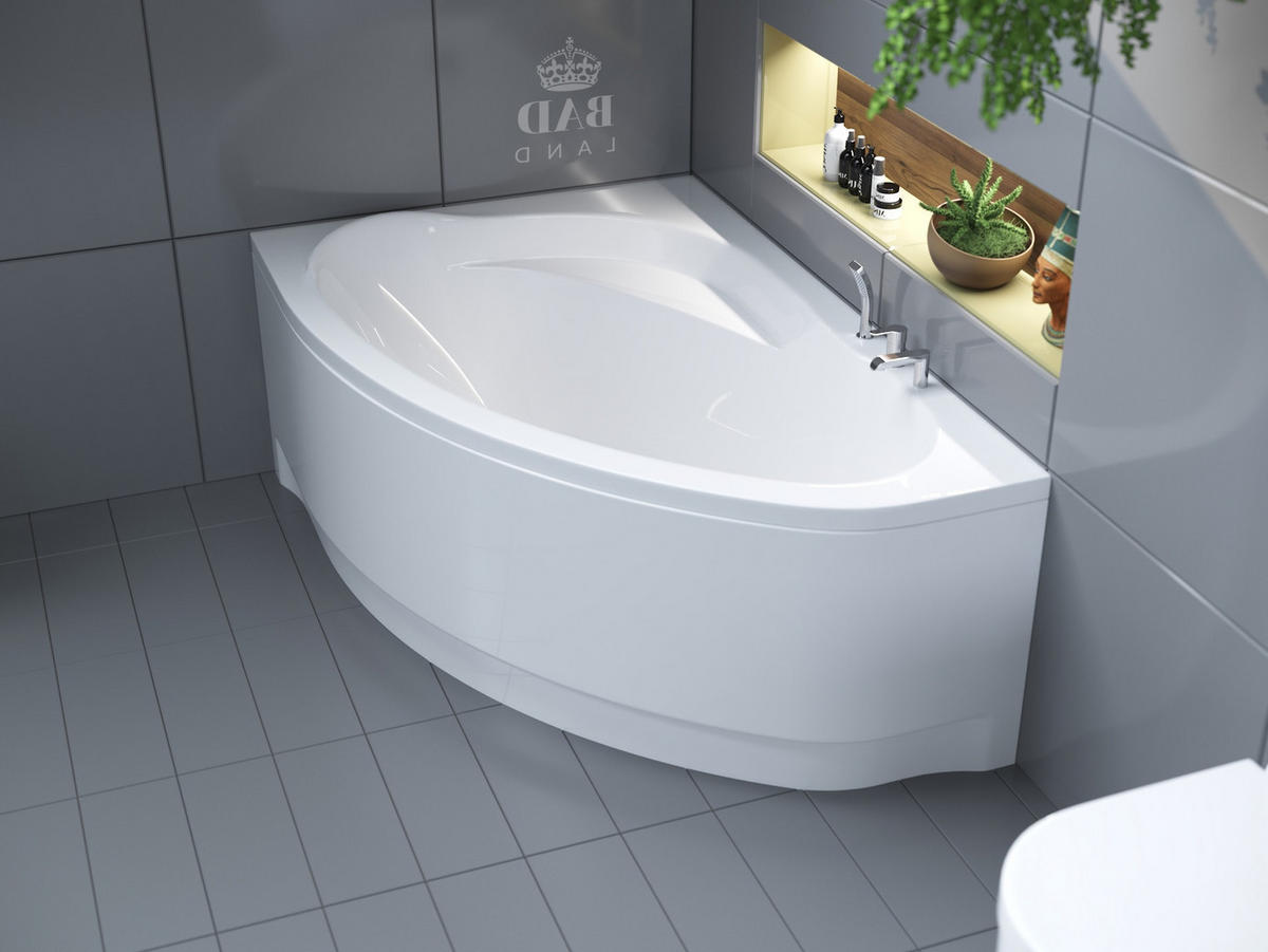 BADEWANNE Eckwanne MAREA 150/100 Links mit Schürze Ablauf Füße - Weiß, Kunststoff (100/57.5/150cm) - bad land