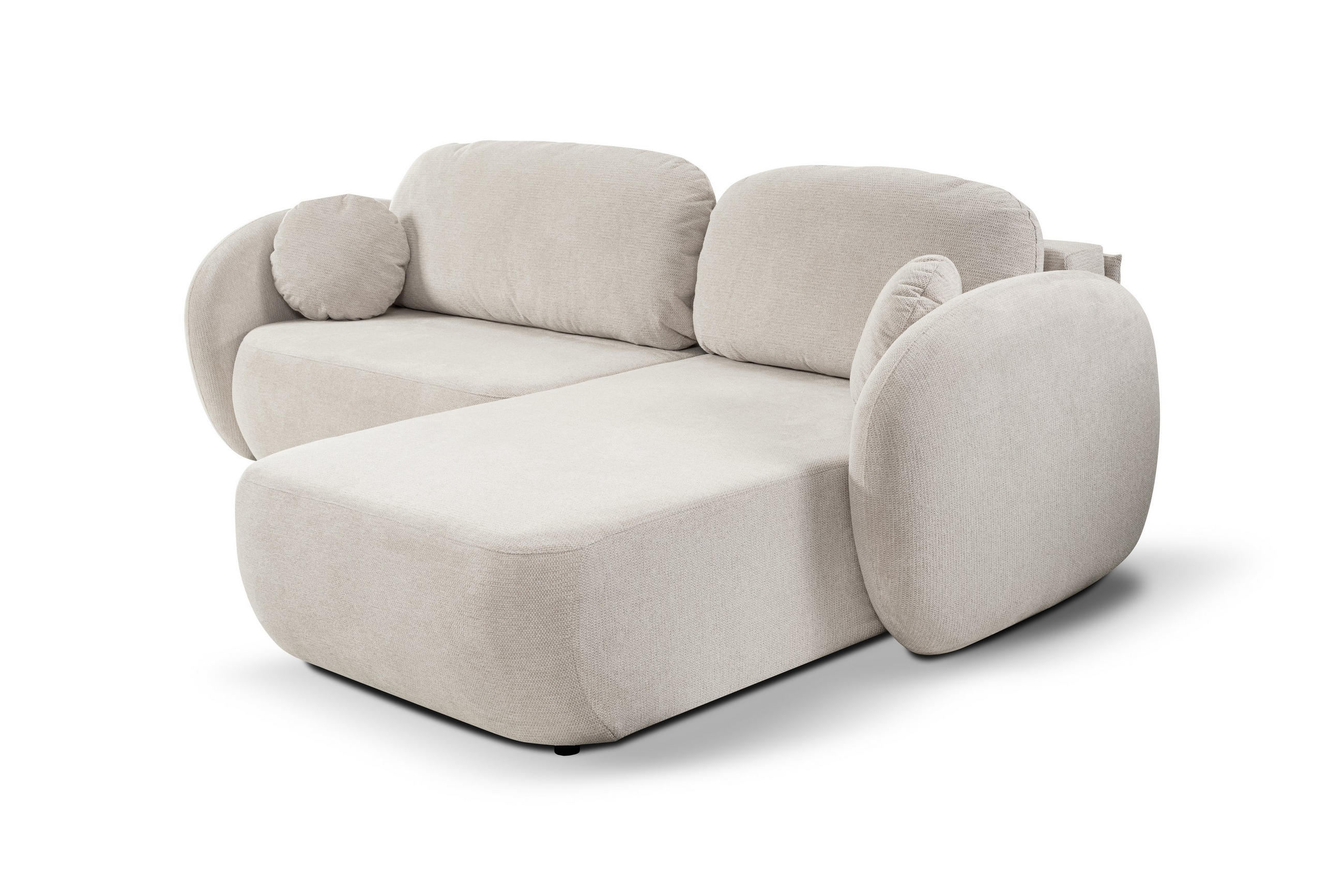 ECKSOFA AMICO R-S Creme Geflochtener Stoff mit Schlaffunktion - Creme, Holz (248/174cm) - MASSENO