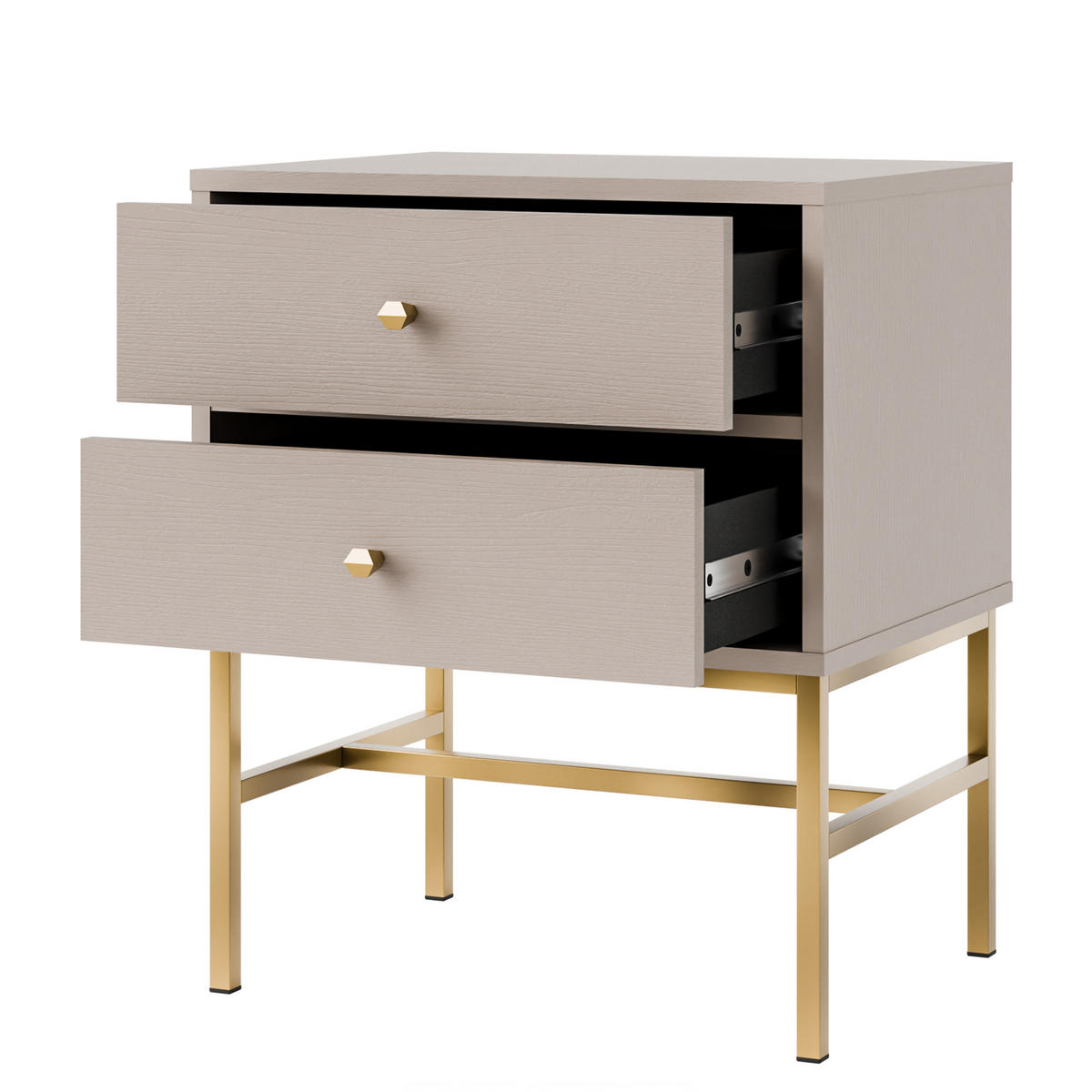 NACHTTISCH FLOREN, Creme/Gold - Creme, Holzwerkstoff/Metall (51.8/62.5/40.8cm) - KONSIMO®