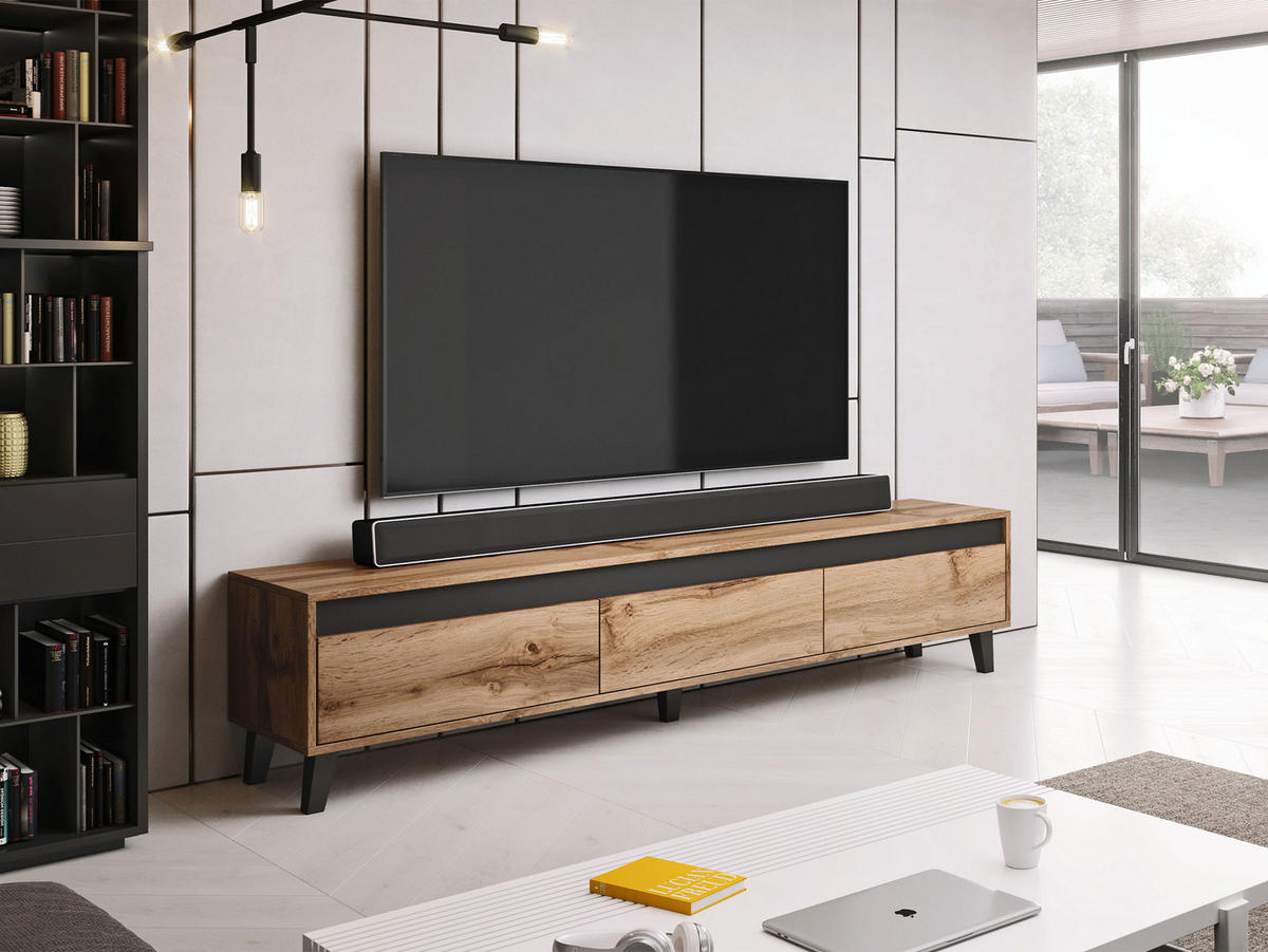 TV-ELEMENT Nord - Eiche Wotan/Schwarz, Holzwerkstoff/Kunststoff (185/42/38cm) - MIRJAN24