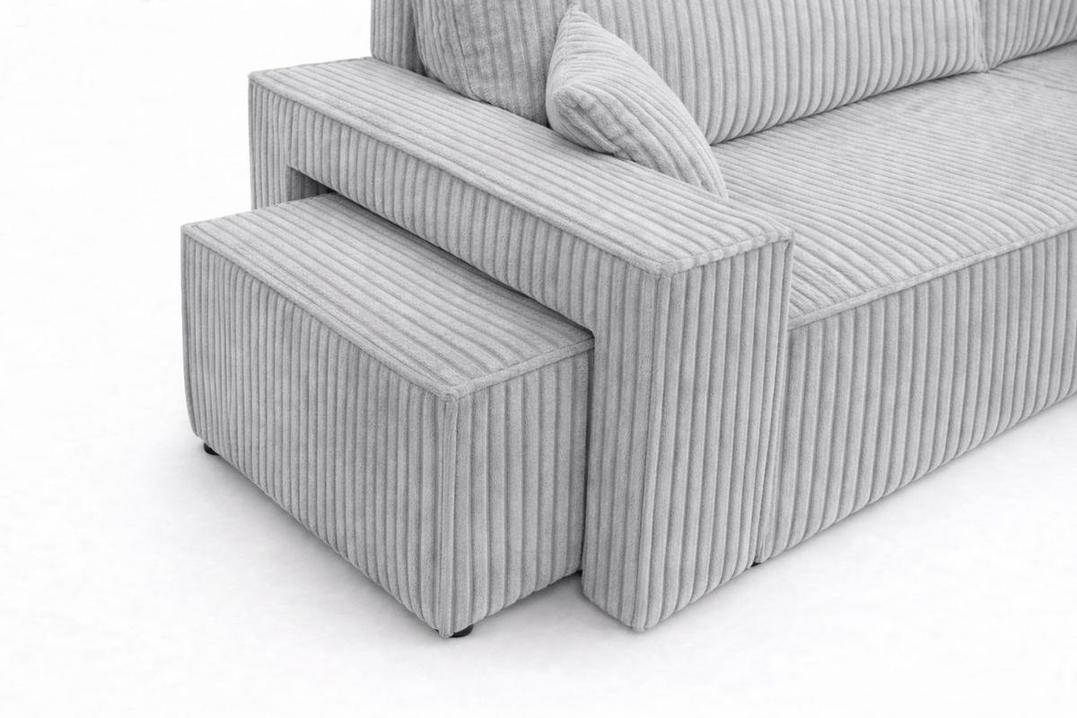 ECKSOFA Mit Schlaffunktion Und Pouf, Cordstoff Tilia, Grau, Rechts, Best L Mit Pouf - Grau, Holz (244/145cm) - Kaiser Möbel