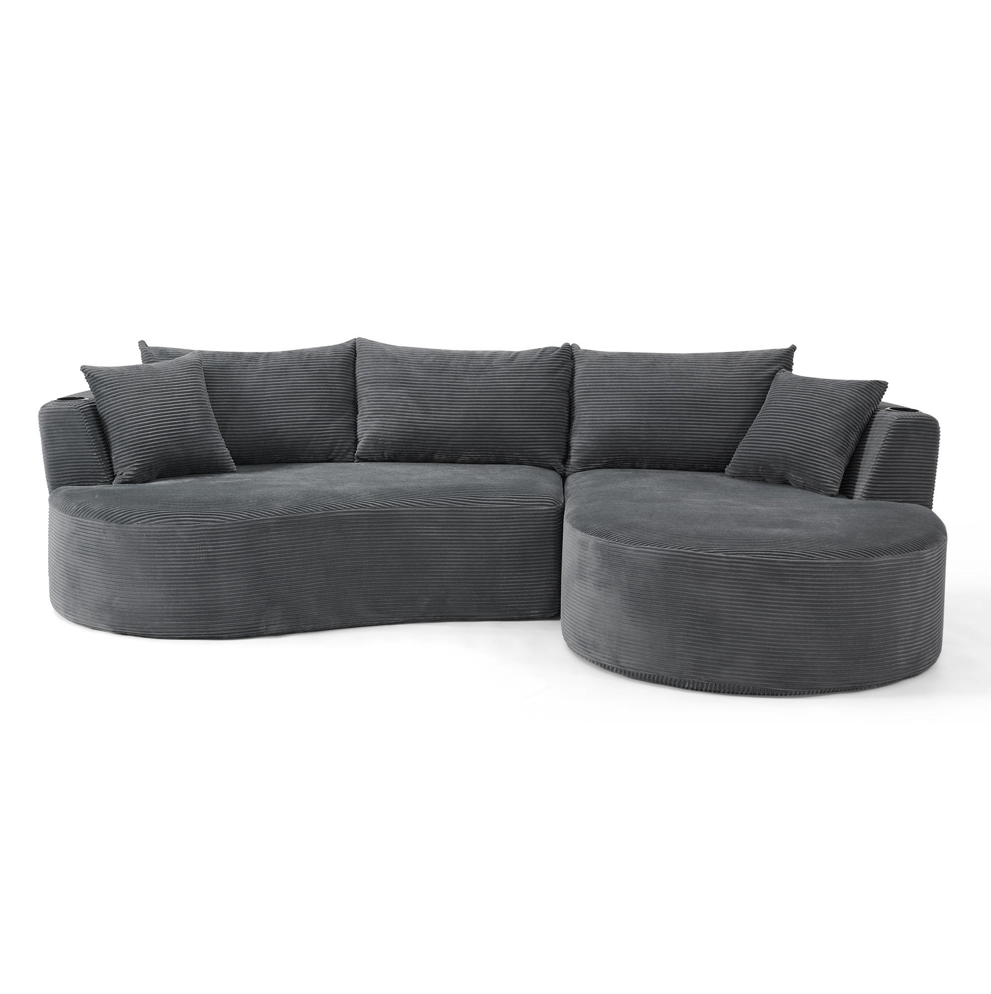 3-SITZER Sofa mit Getränkehaltern, Kissen und weichem Kordstoff, Grau - Grau, Kunststoff (264/76/168cm) - Redom