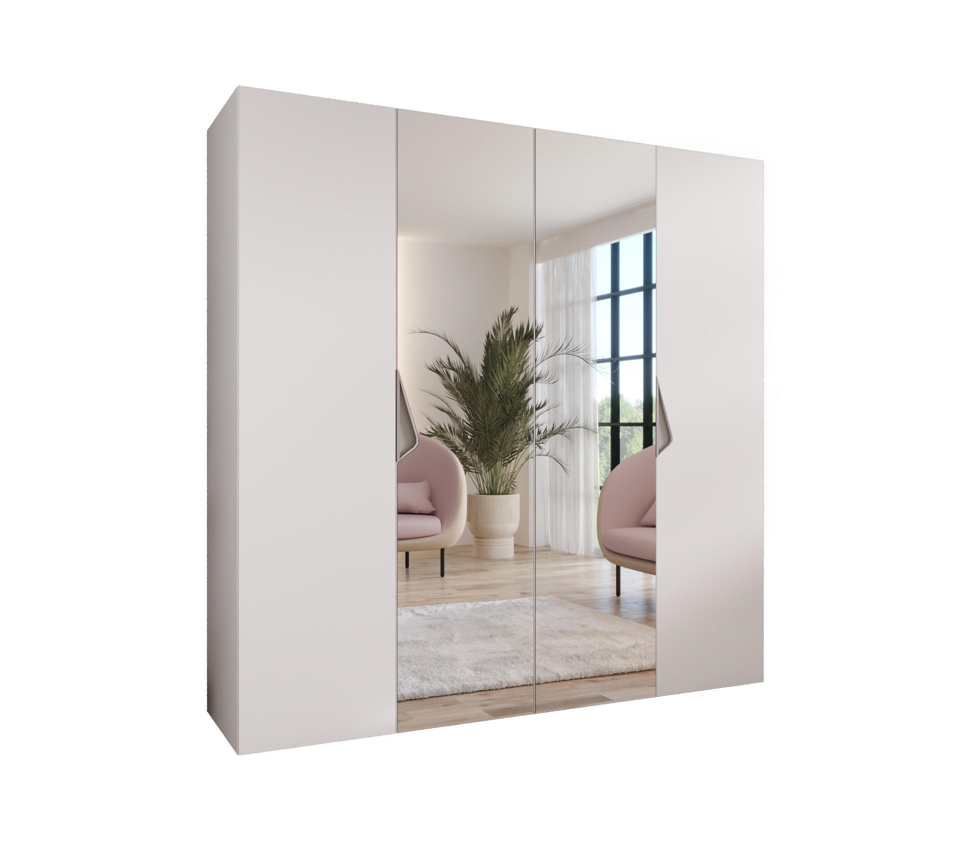 Abiks Möbel DREHTÜRENSCHRANK Weiß, Beige 200cm × 52cm × 202cm