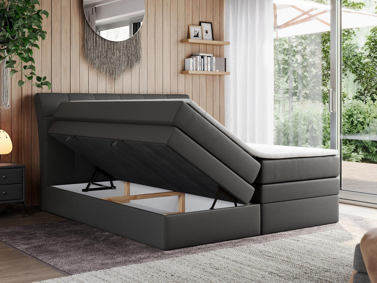 BOXSPRINGBETT GOLD-10 KING 180/200 Dunkelgrau Kunstleder - H3 - Dunkelgrau, Holz/Textil (180/200cm) - MKS