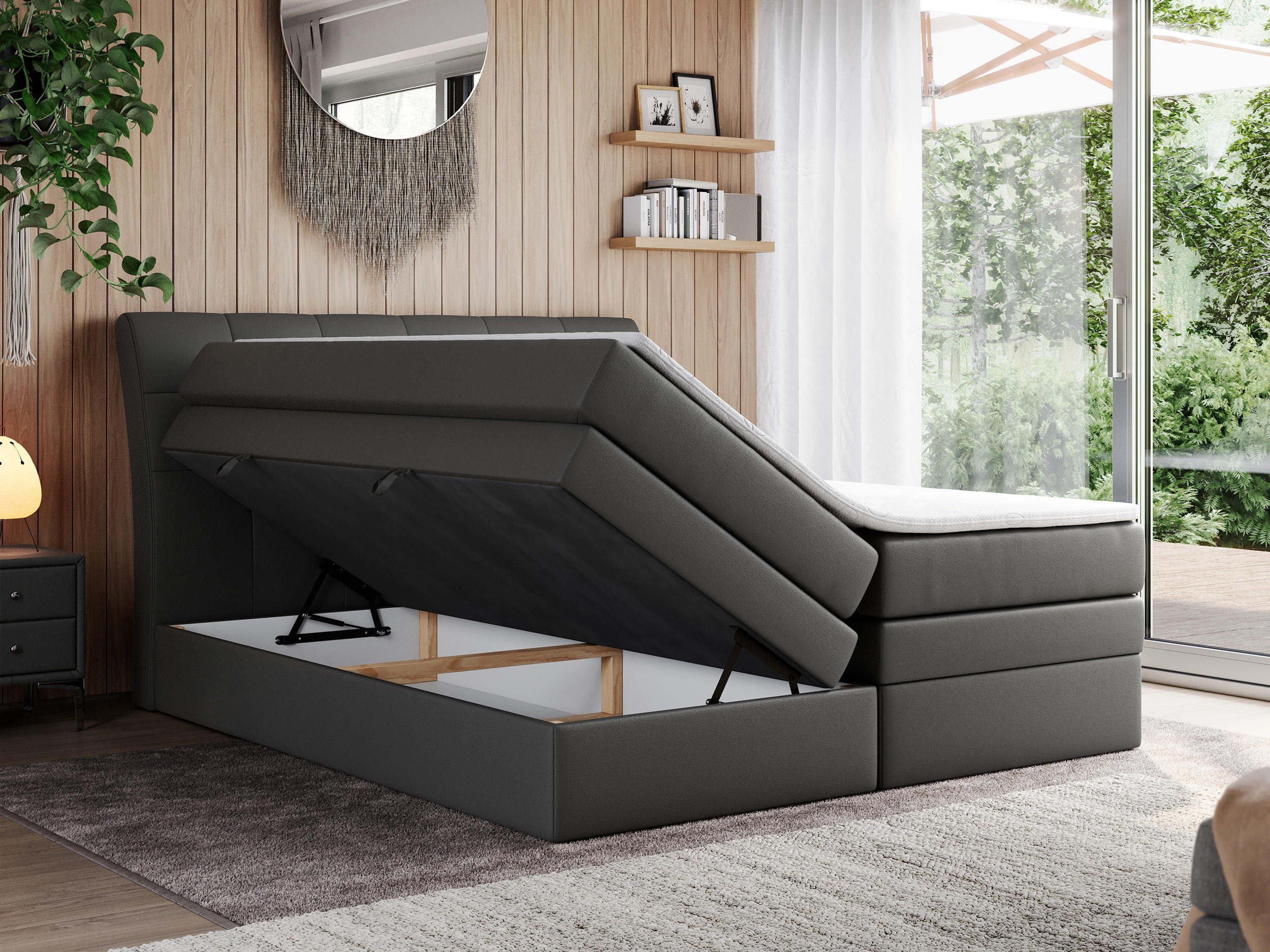 Thumbnail - MKS Boxspringbett, Dunkelgrau, Textil, 2-Sitzer, H4, Rechteckig, 120x200 cm, Schlafzimmer, Betten, Boxspringbetten