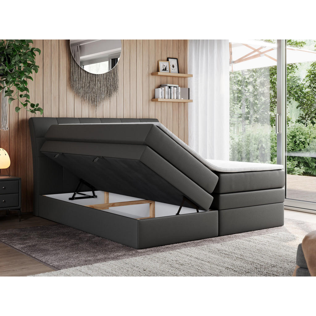 Thumbnail - MKS Boxspringbett, Dunkelgrau, Textil, 2-Sitzer, H3, Rechteckig, 180x200 cm, Schlafzimmer, Betten, Boxspringbetten
