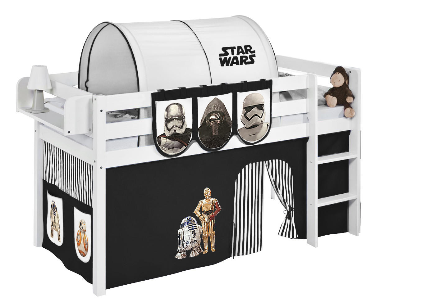 HOCHBETT Jelle mit STAR WARS Vorhang - Kinderbett - Weiß, Holz - Lilokids