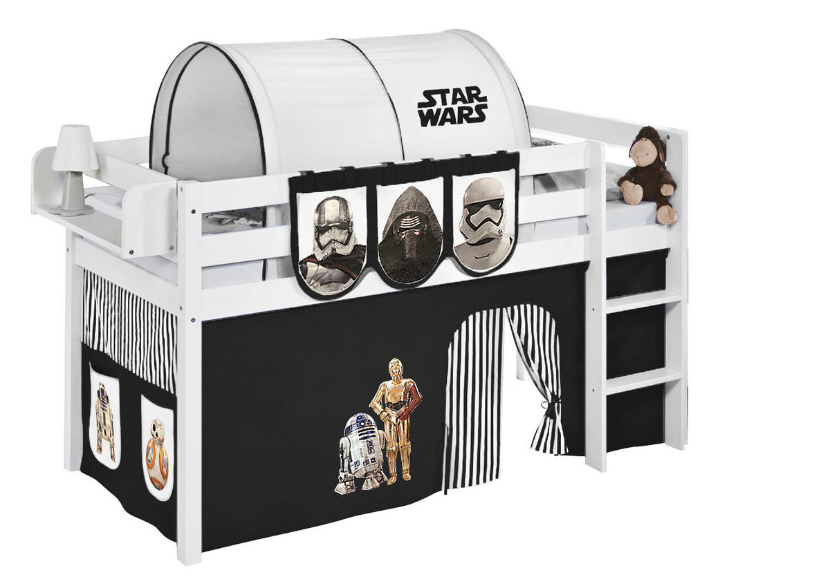 HOCHBETT Jelle mit STAR WARS Vorhang - Kinderbett - Weiß, Holz - Lilokids
