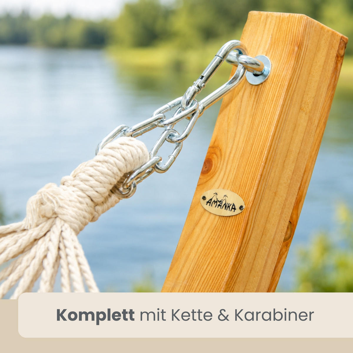 XXL-HÄNGEMATTE mit Holzgestell bis 150kg, 325/120cm, Grau - Grau, Holz (120/2.5/325cm) - Amanka