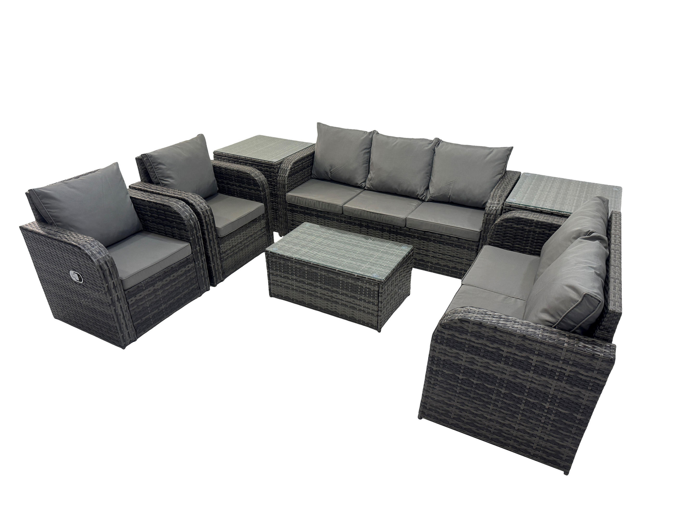 GARTENMÖBELSET mit Couchtisch Polyrattan 7-Sitzer - Dunkelgrau/Grau, Glas/Kunststoff - Fimous