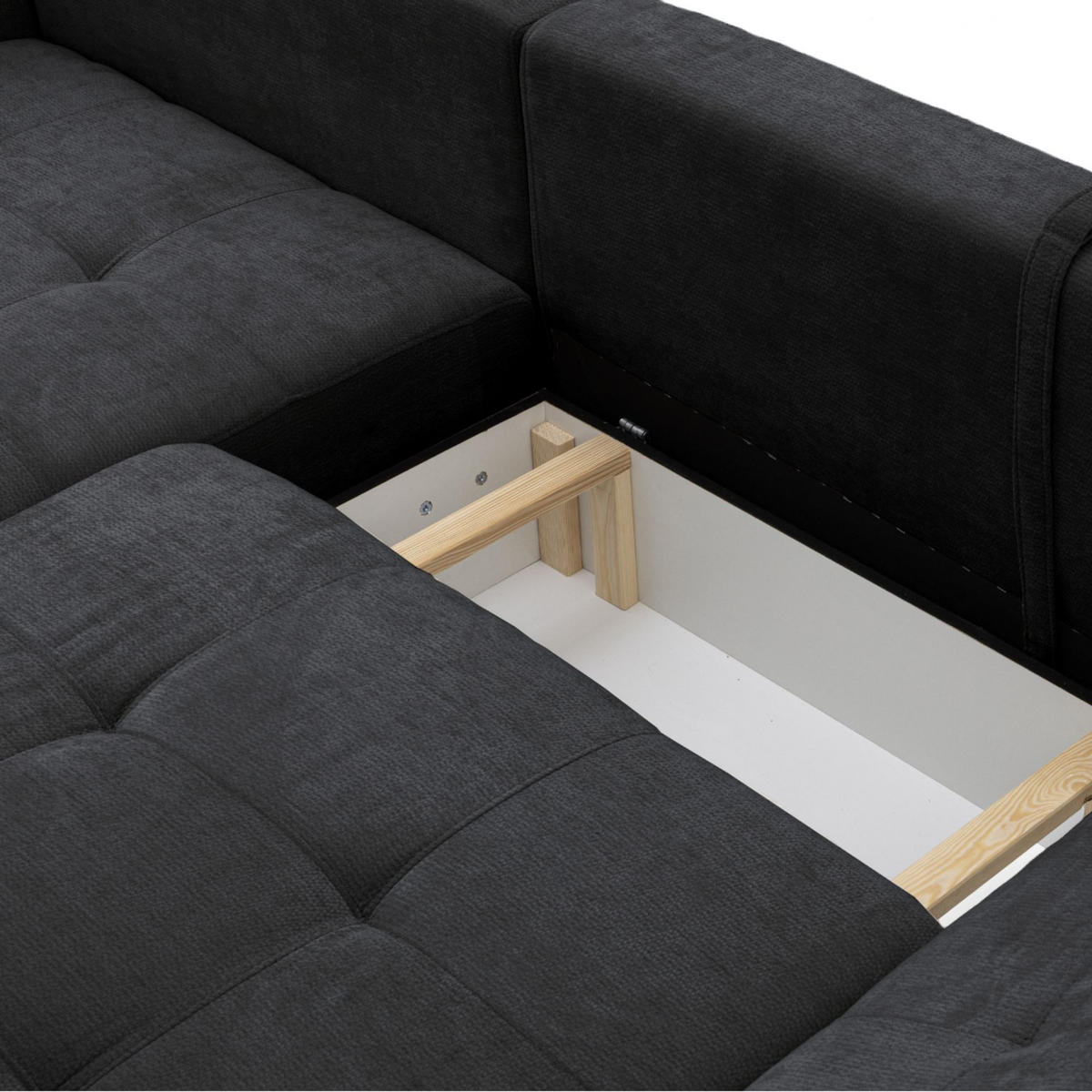 ECKSOFA NICE L Links mit Schlaffunktion 137x204 Chenille Anthrazit - Anthrazit/Schwarz, Holz/Textil (260/165cm) - Muffo
