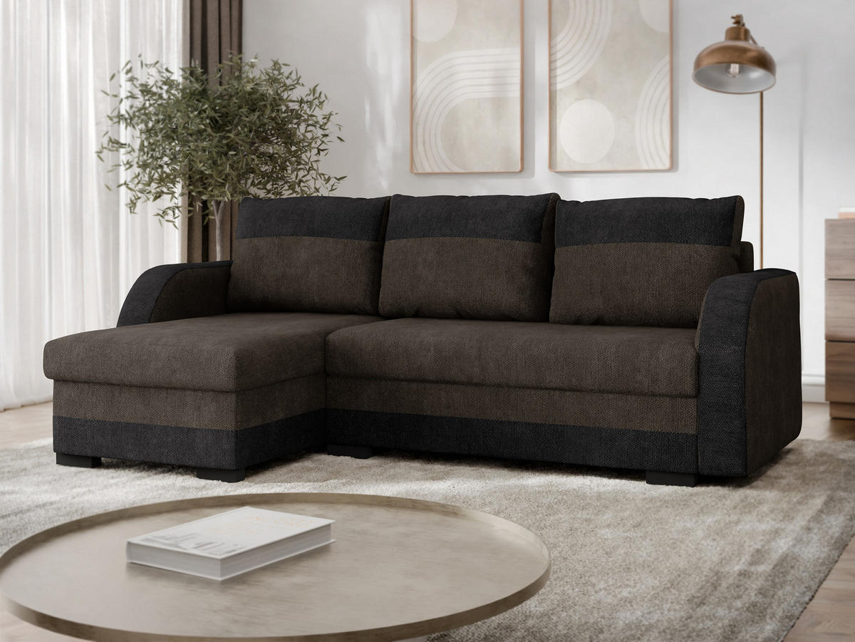 ECKSOFA Jozef - Dunkelbraun/Schwarz, Holz/Textil (230/140cm) - MIRJAN24