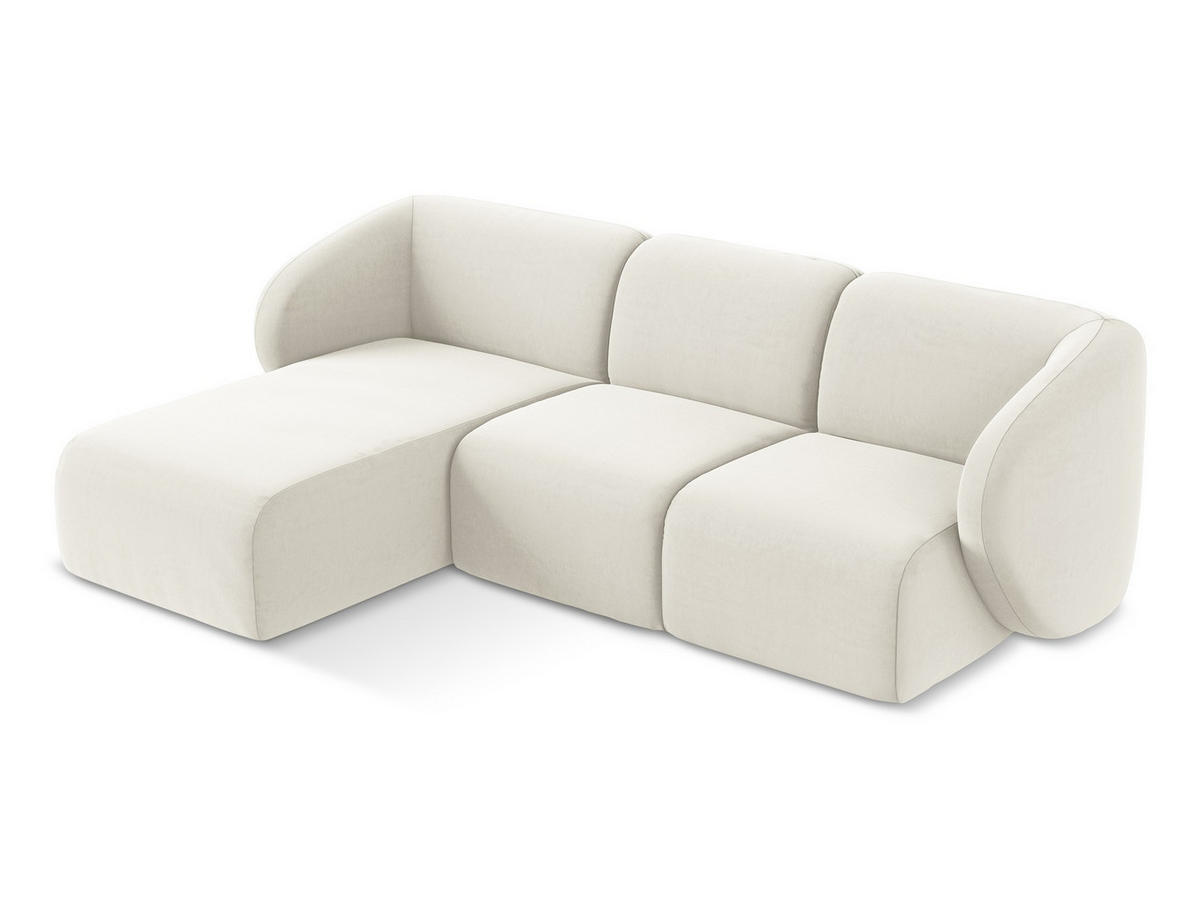 ECKSOFA Links Samt Stoff Beige - Creme/Schwarz, Holzwerkstoff/Kunststoff (248/166cm) - Makamii